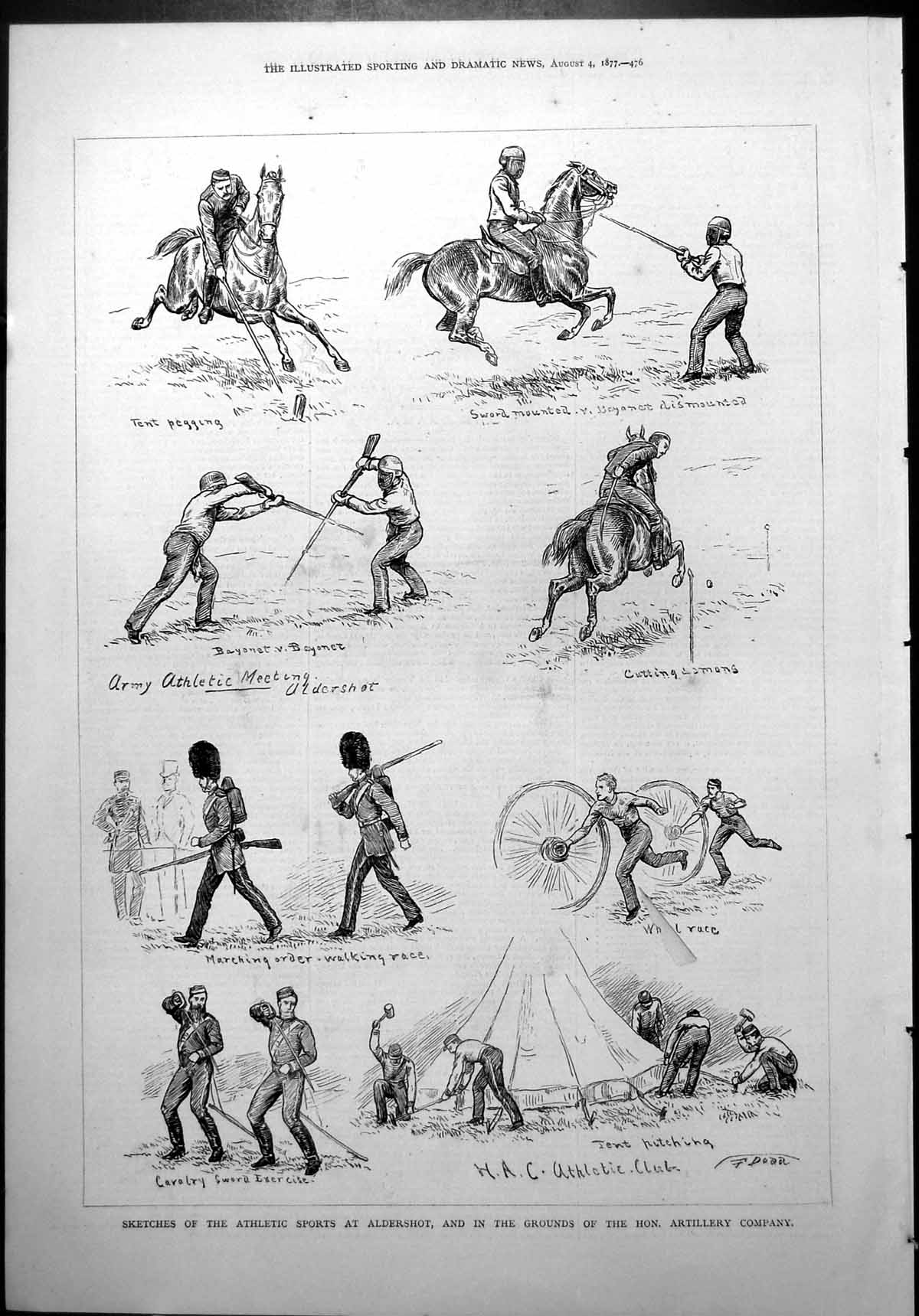 Old Print Sketches Athletic Sports Aldershot Royal Artillery Company 1877 19th