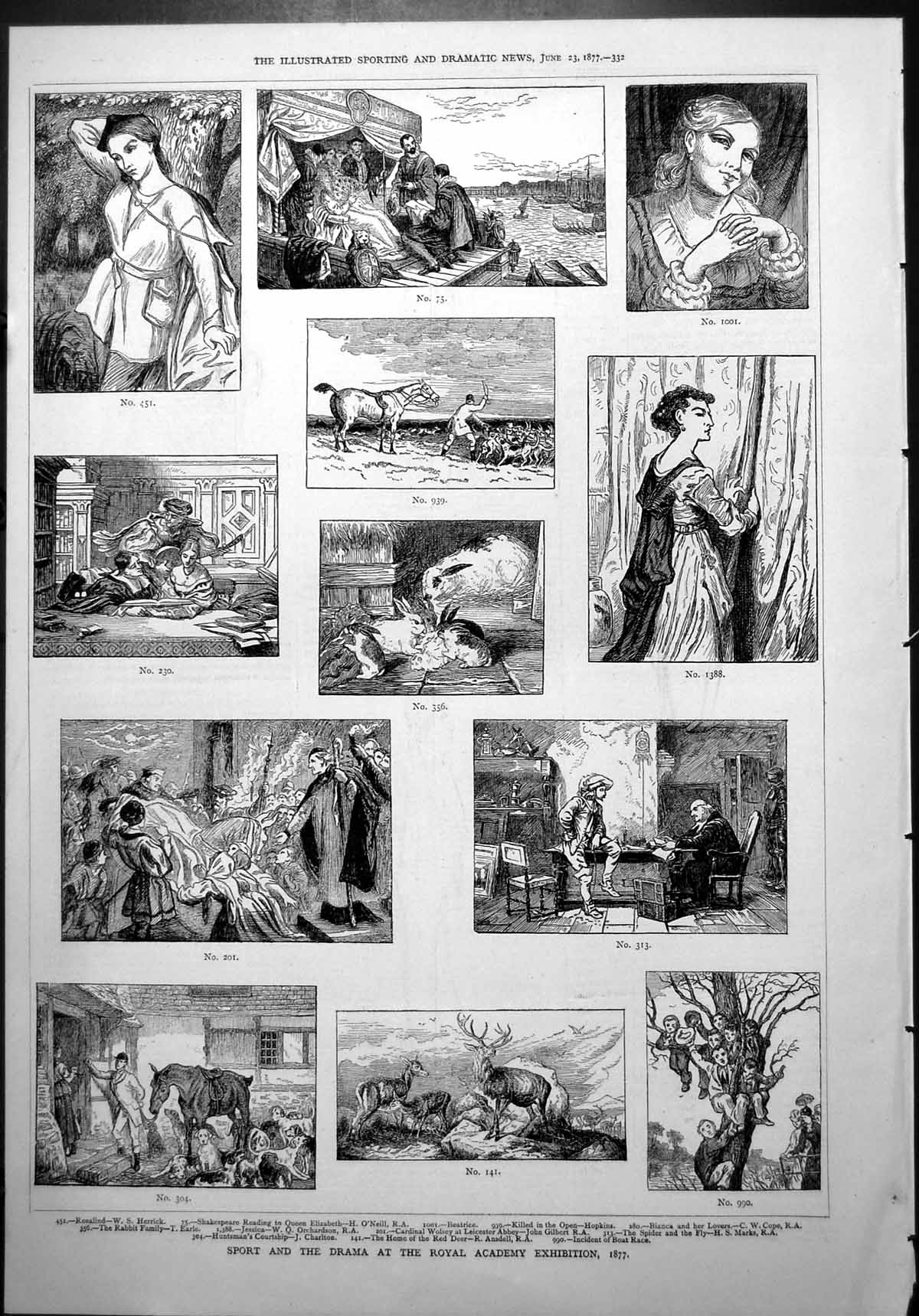 Old Print Sport Drama Royal Academy Exhibition Horse Hounds Jessica 1877 19th