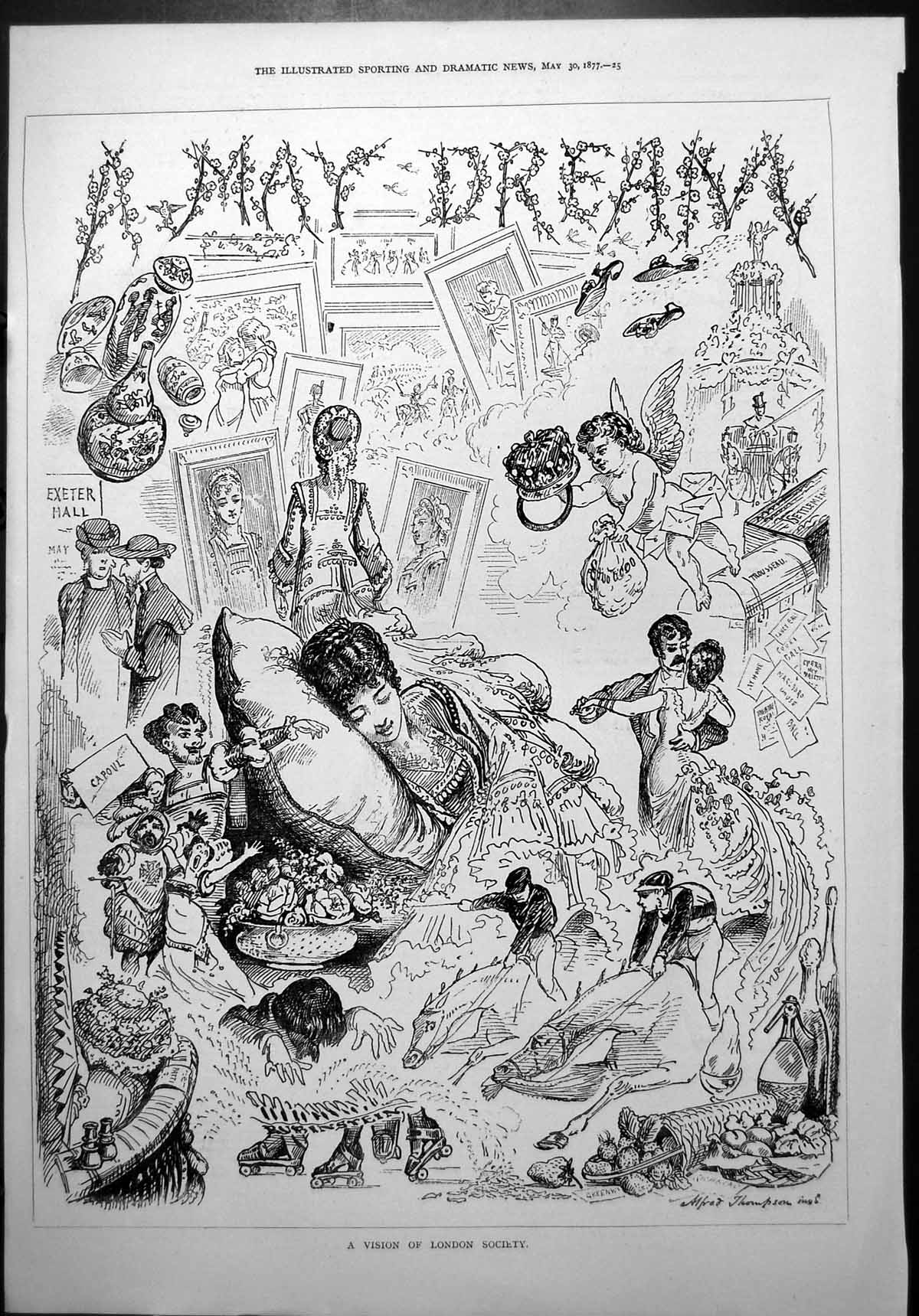 Antique Print May Dream Vision London Society Alfred Thompson Sketches 1877