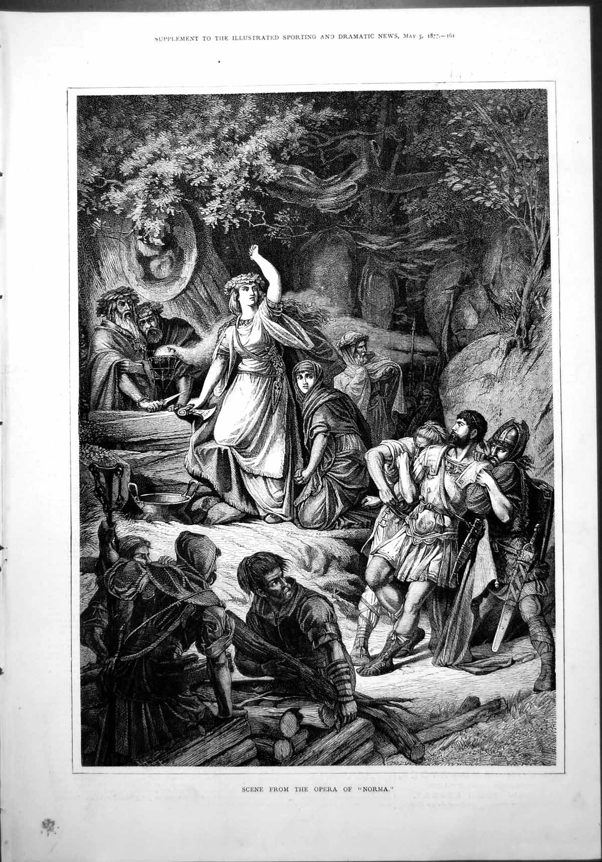 Antique Print Scene Opera Norma Gladiator Captured Woodstacking Forest 1877