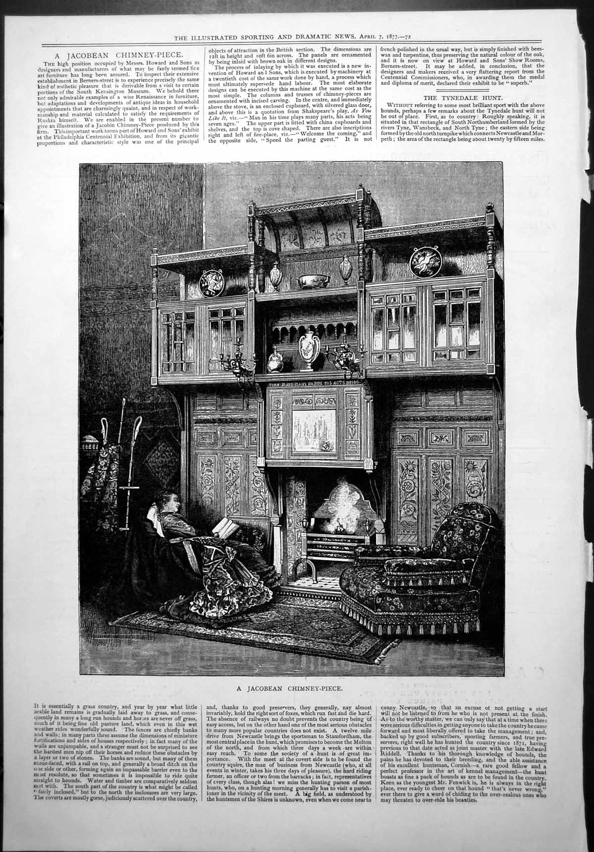 Old Jacobean Chimney Piece Ornate Dresser Fireside Chairs Lady Readin