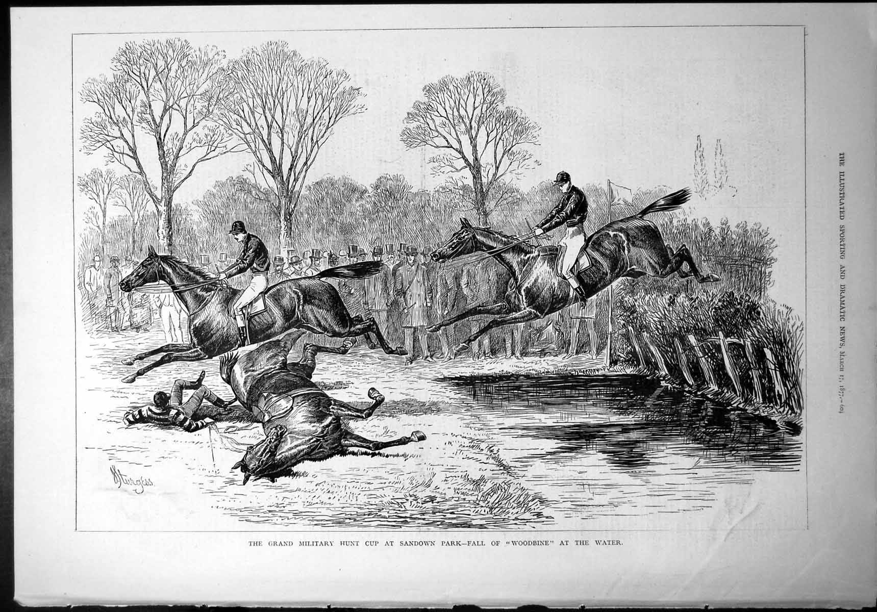 Antique Print Grand Military Hunt Cup Sandown Park Fall Woodbine Water 1877