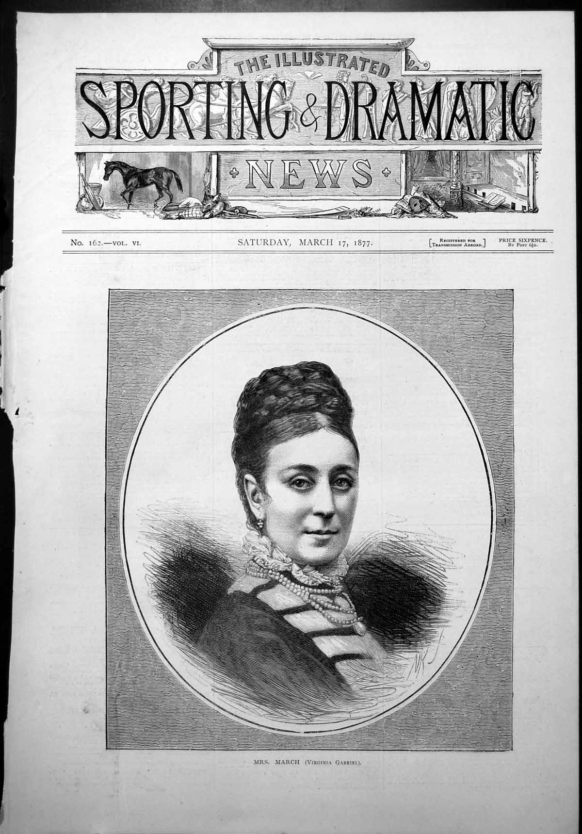 Old Frontispiece Mrs March Virginia Gabriel Portrait Earrings Pearls