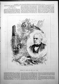 Antique Print Portrait Auber View Tomb Musical Instrument Flowers Lady 1877