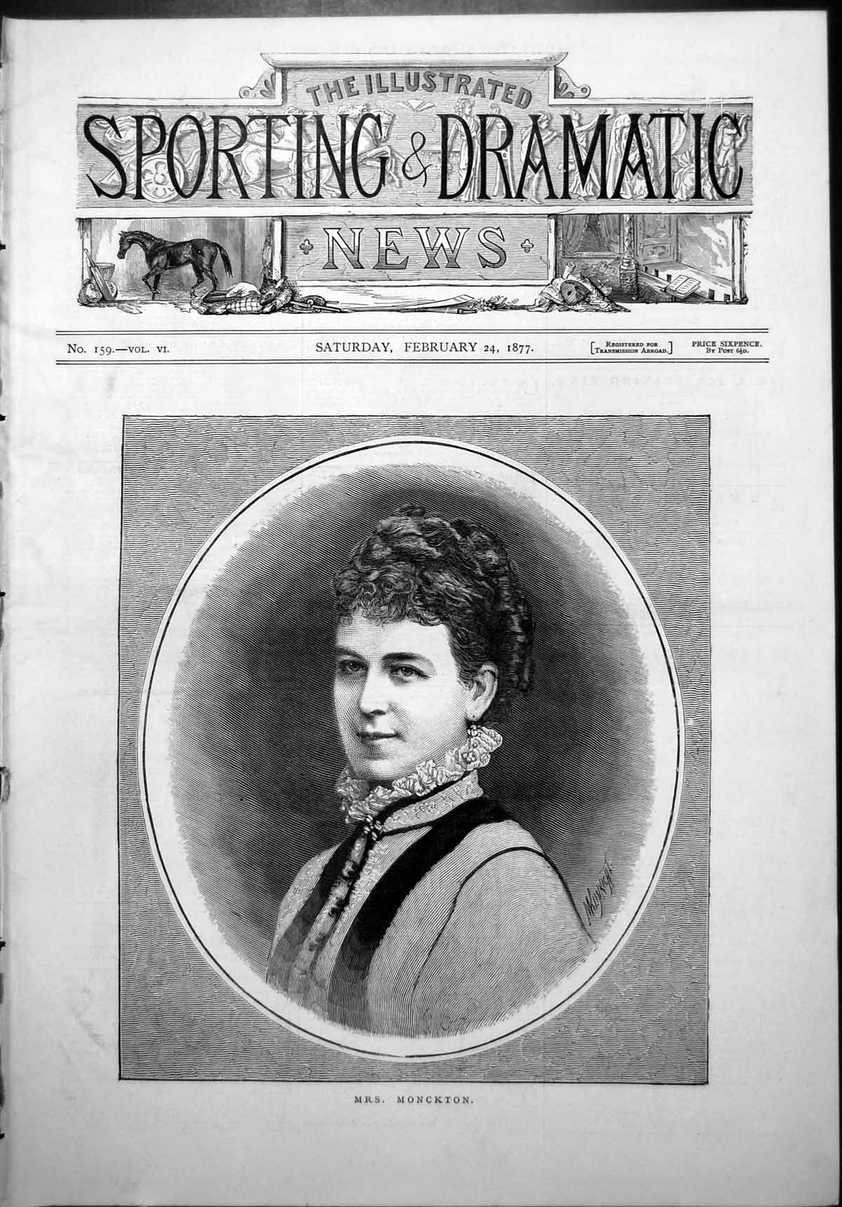 Old Frontispiece Mrs Monkton Buttoned Dress Ruffled Lace Collar 1877 Victorian