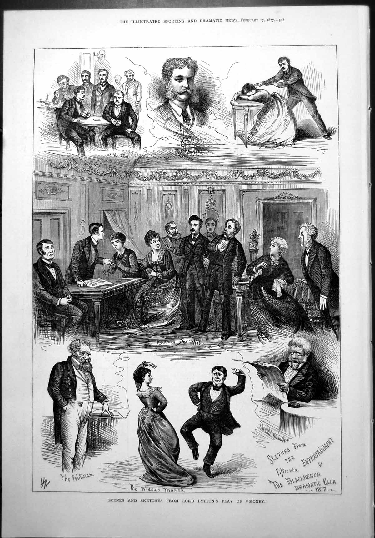 Old Scenes Sketches Lord Lytton'S Play ?Money? Reading Will Politicia