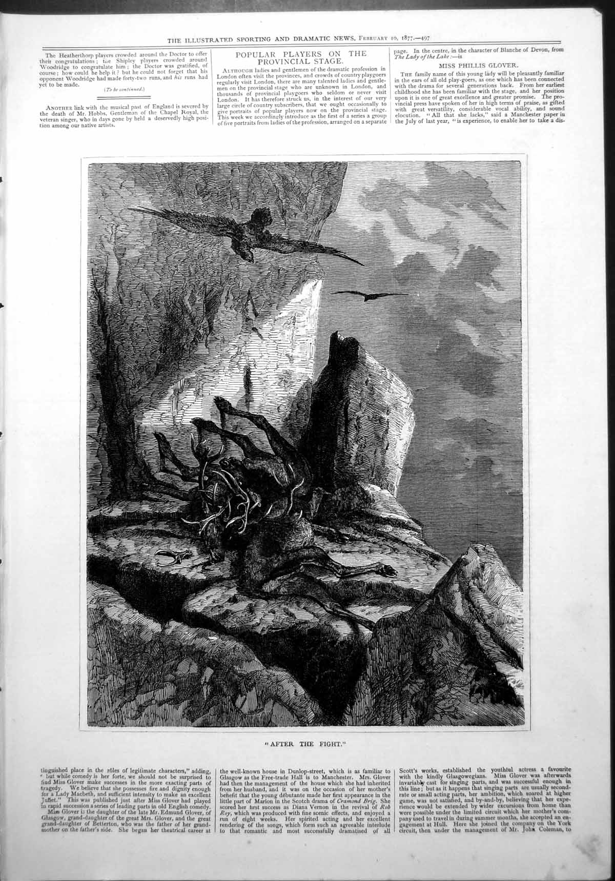 Old Print After Fight Two Stags Antlers Entwined Fallen Death Eagles 1877 19th