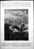Old Fight Two Stags Antlers Entwined Cliff Edge Hinds Background 1877 Victorian