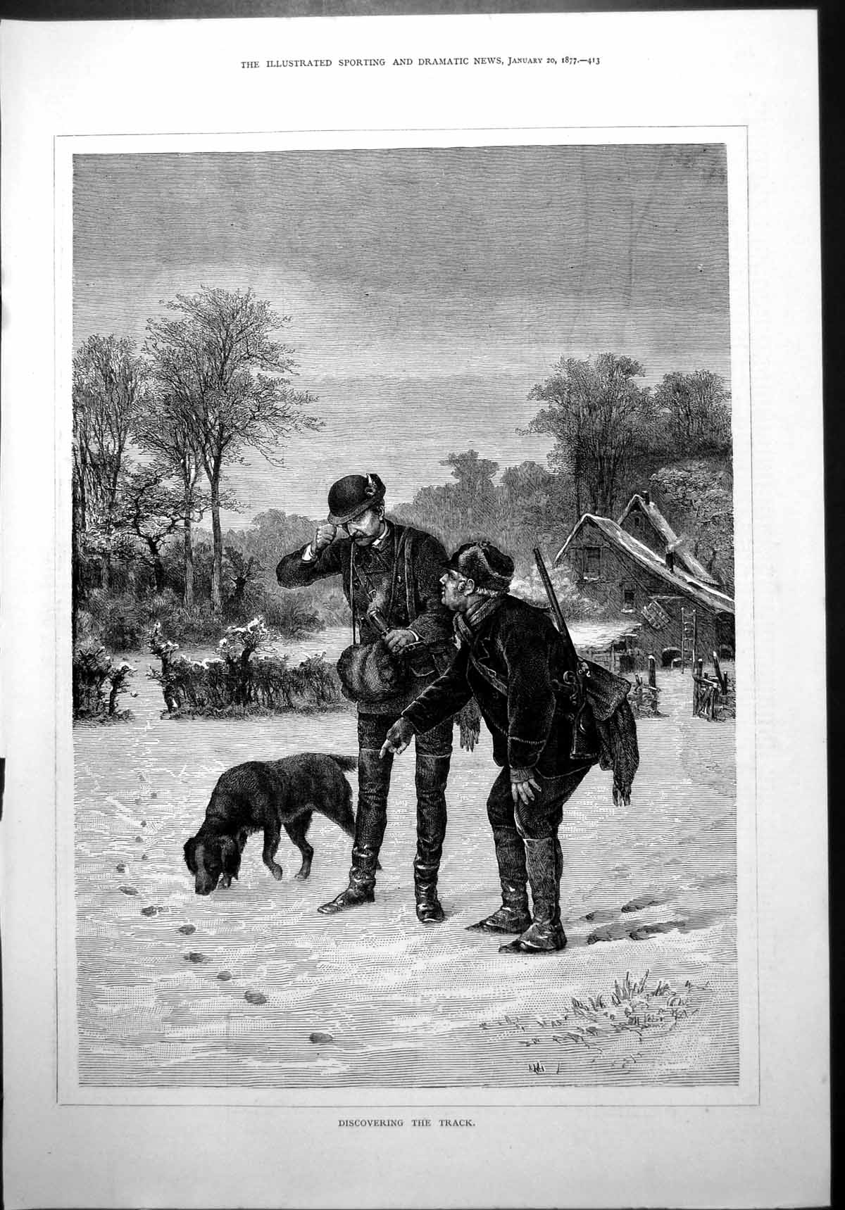Old Discovering Track Dog Sniffing Trail Snow Winter Hunters Boots 18 Victorian