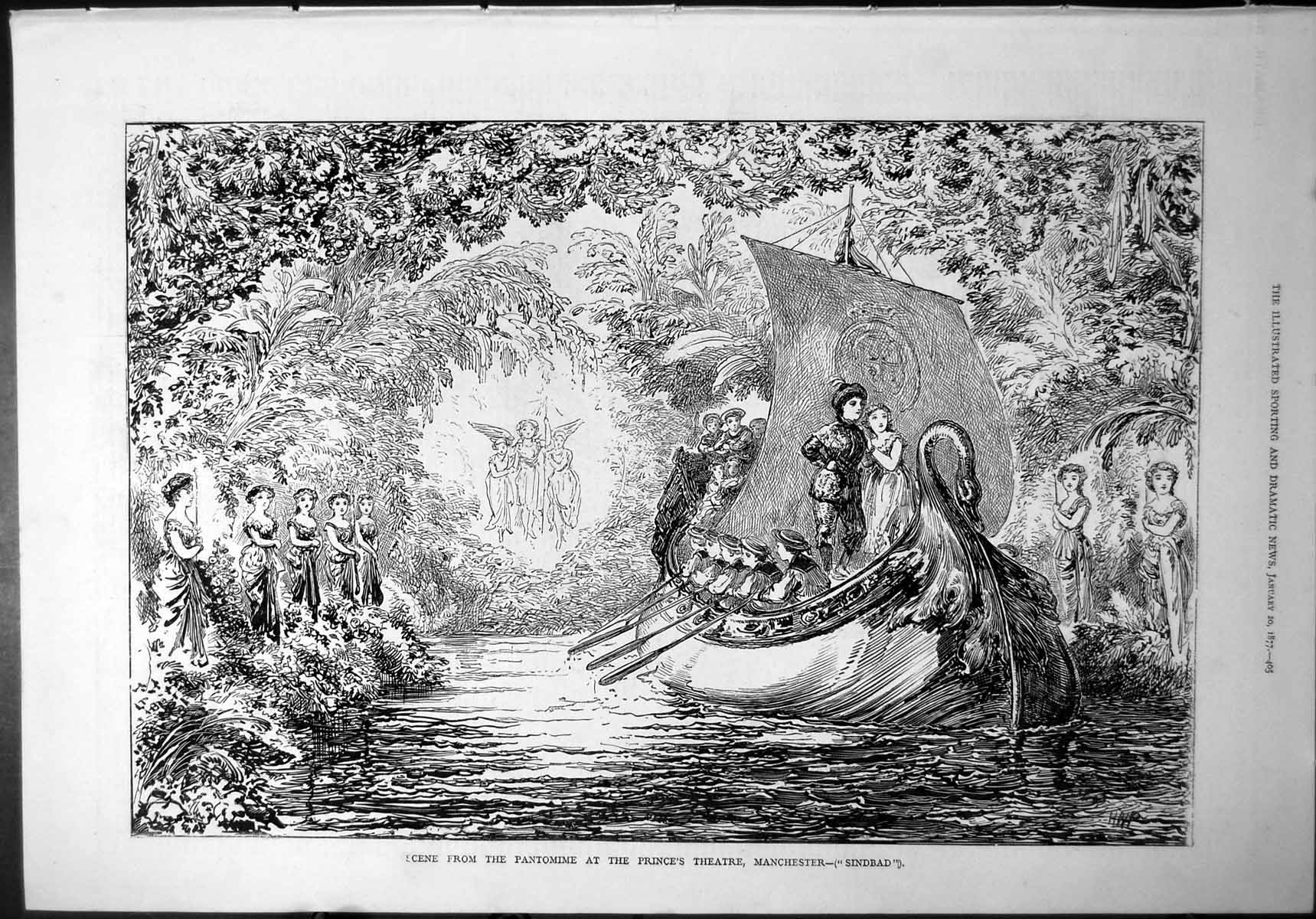 Old Scene From Sinbad Pantomime Prince'S Theatre Manchester Boat 1877 Victorian