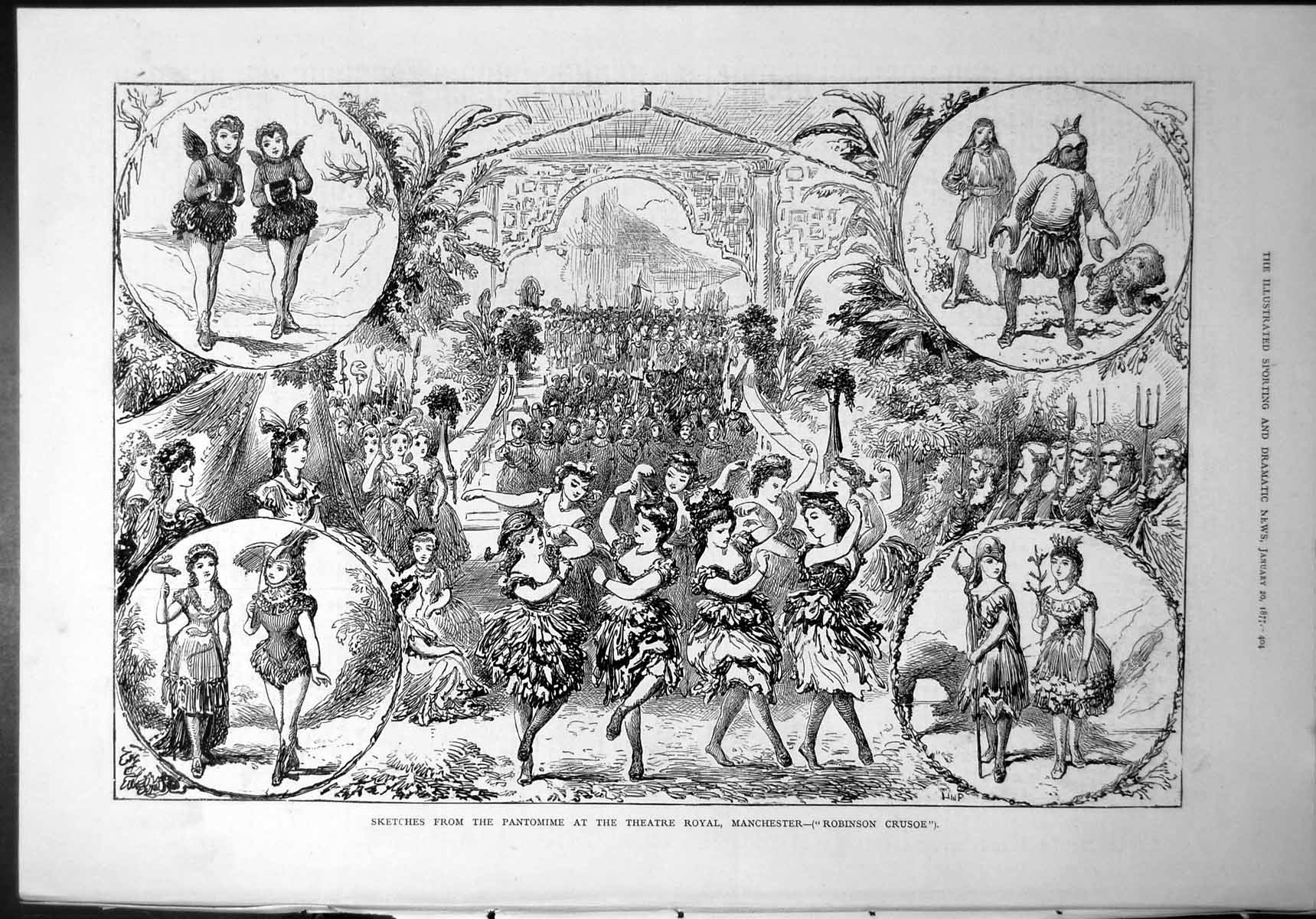 Old Sketches Pantomime Theatre Royal Manchester Robinson Crusoe 1877 Victorian