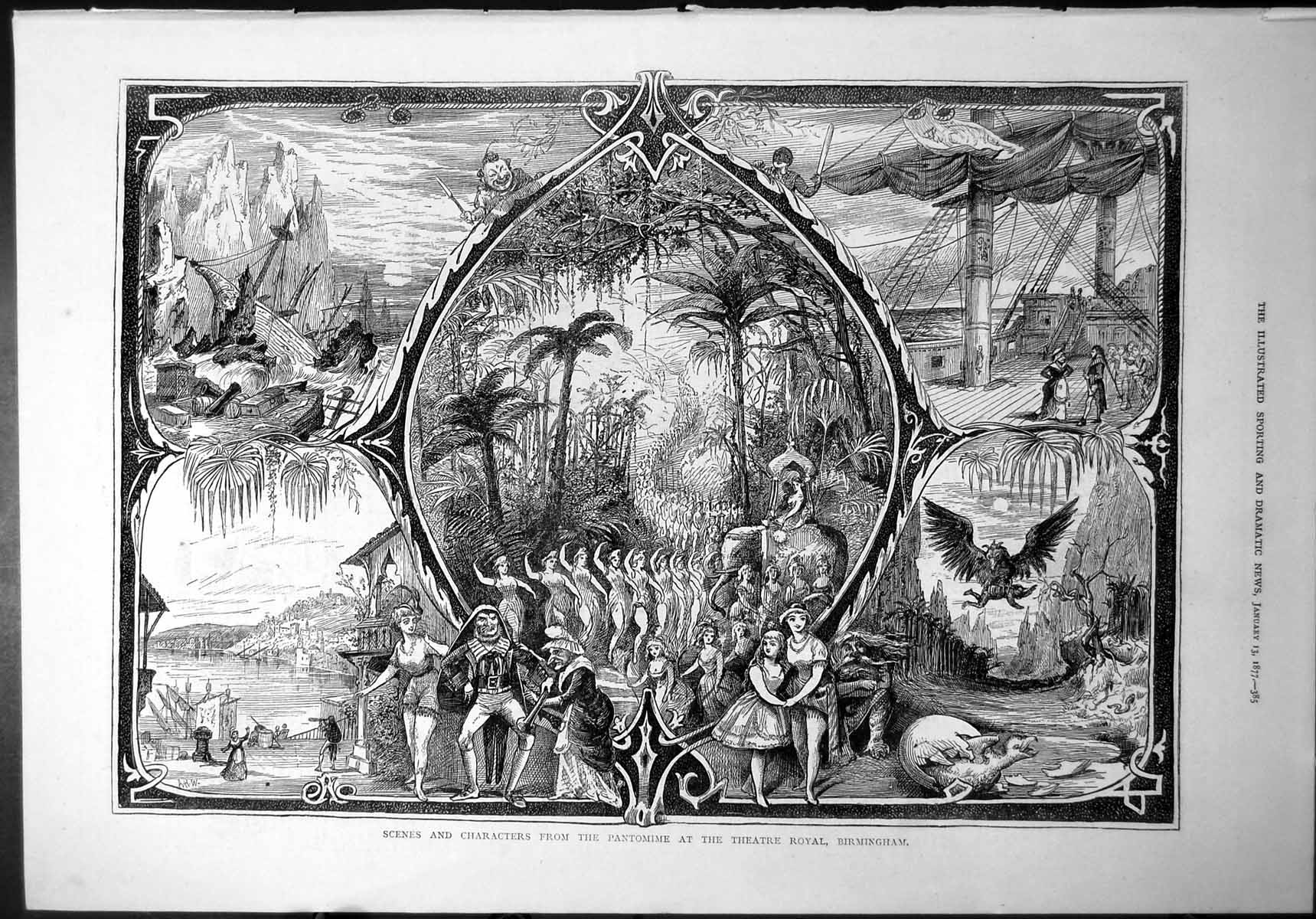 Old Scenes Characters Pantomime Theatre Royal Birmingham Tropical 187 Victorian