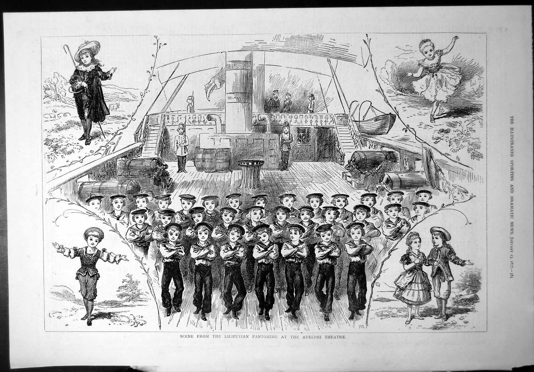 Old Scene Liliputian Pantomime Adelphi Theatre Sailor Boys Ship Child
