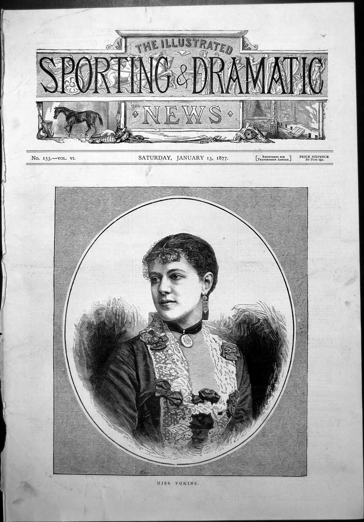 Old Frontispiece Miss Vokins Be-Ribboned Lace Front Dress Earring 187 Victorian