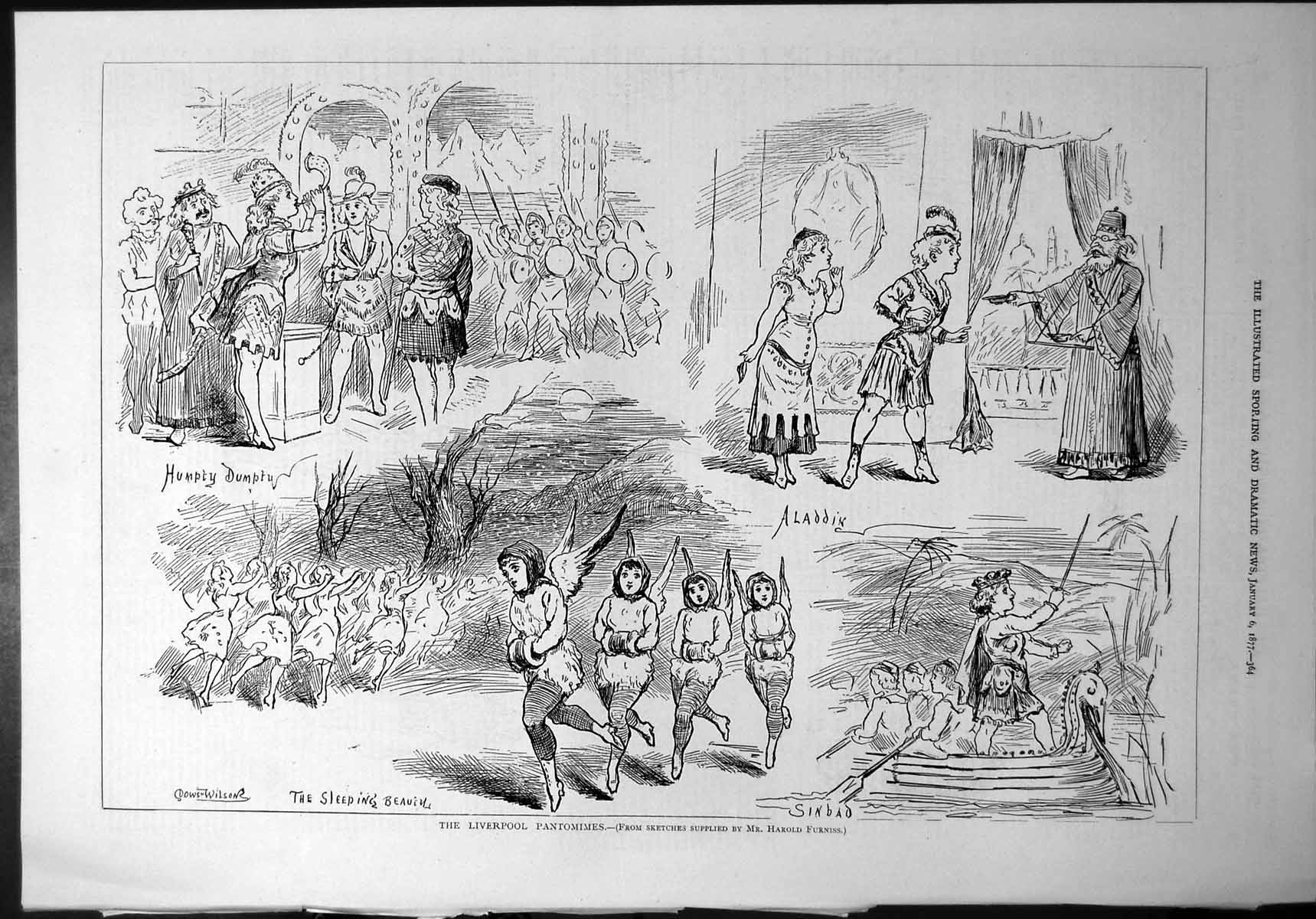Antique Print Liverpool Pantomimes HarFurniss Sleeping Beauty Aladdin Sinba