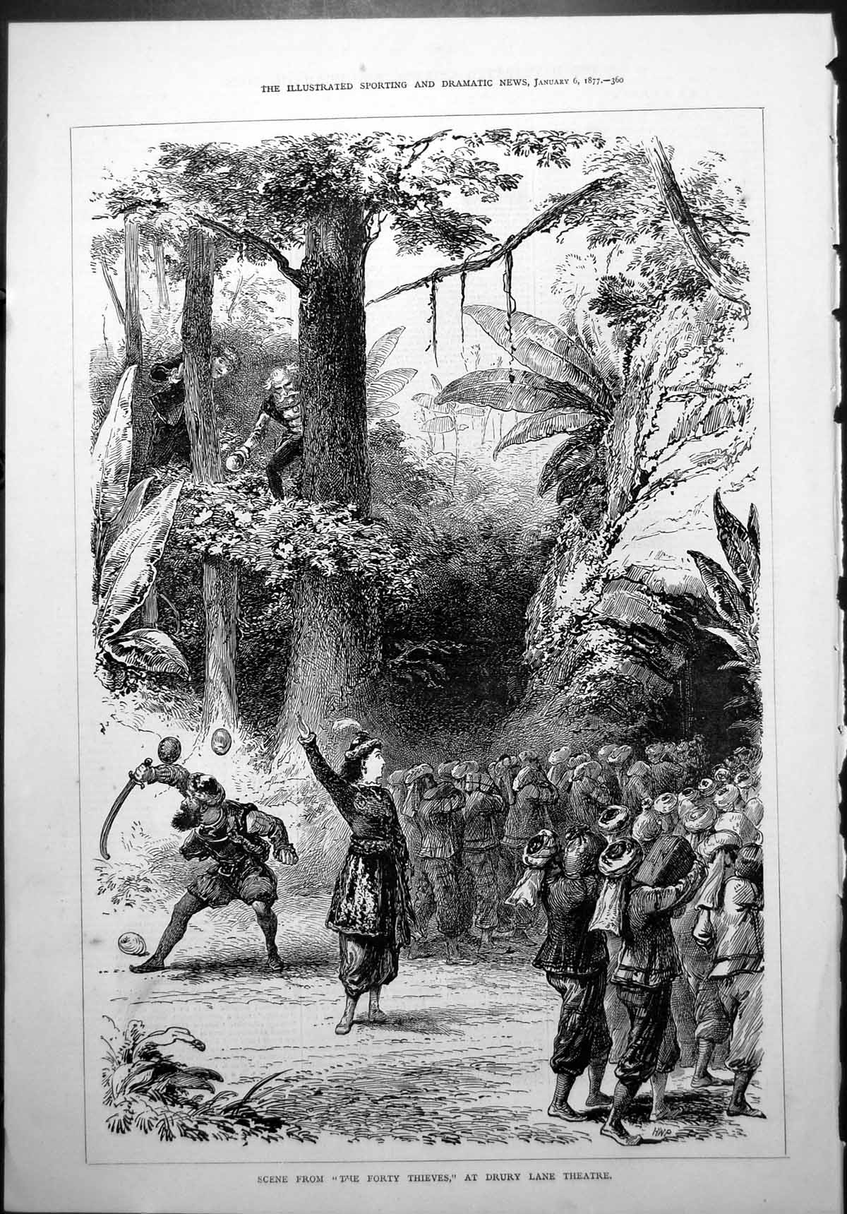 Old Scene Forty Thieves Drury Lane Theatre Lady Featherd Hat Coconuts