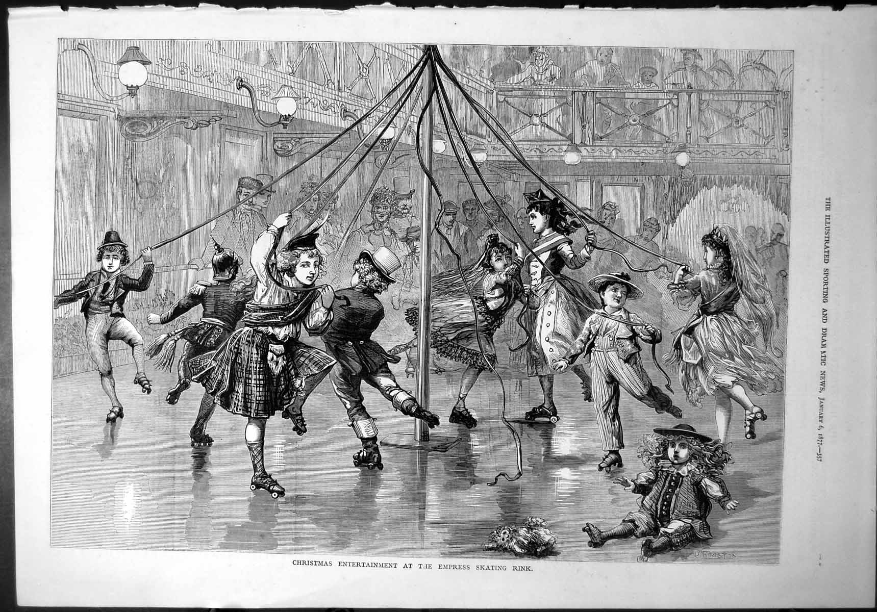 Old Christmas Entertainment Empress Skating Rink Maypole Ribbons 1877 Victorian