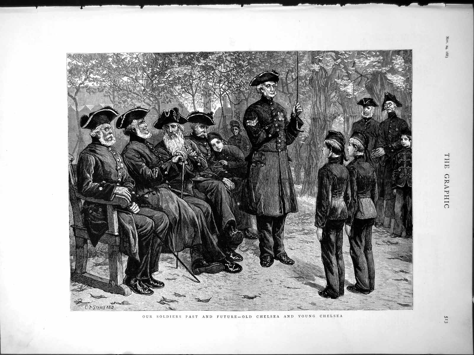 Antique Old Print Siers Past Future Chelsea Seated Young Formal Attention 18