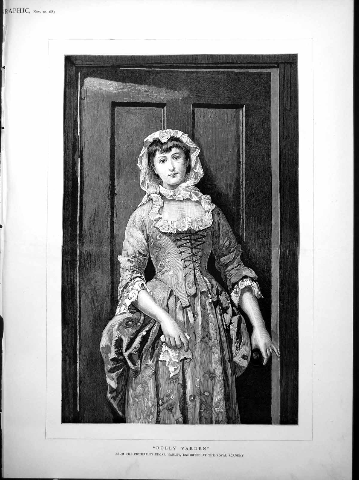 Old Dolly Varden Picture Edgar Hanley Royal Academy Dress Corset 1883 Victorian
