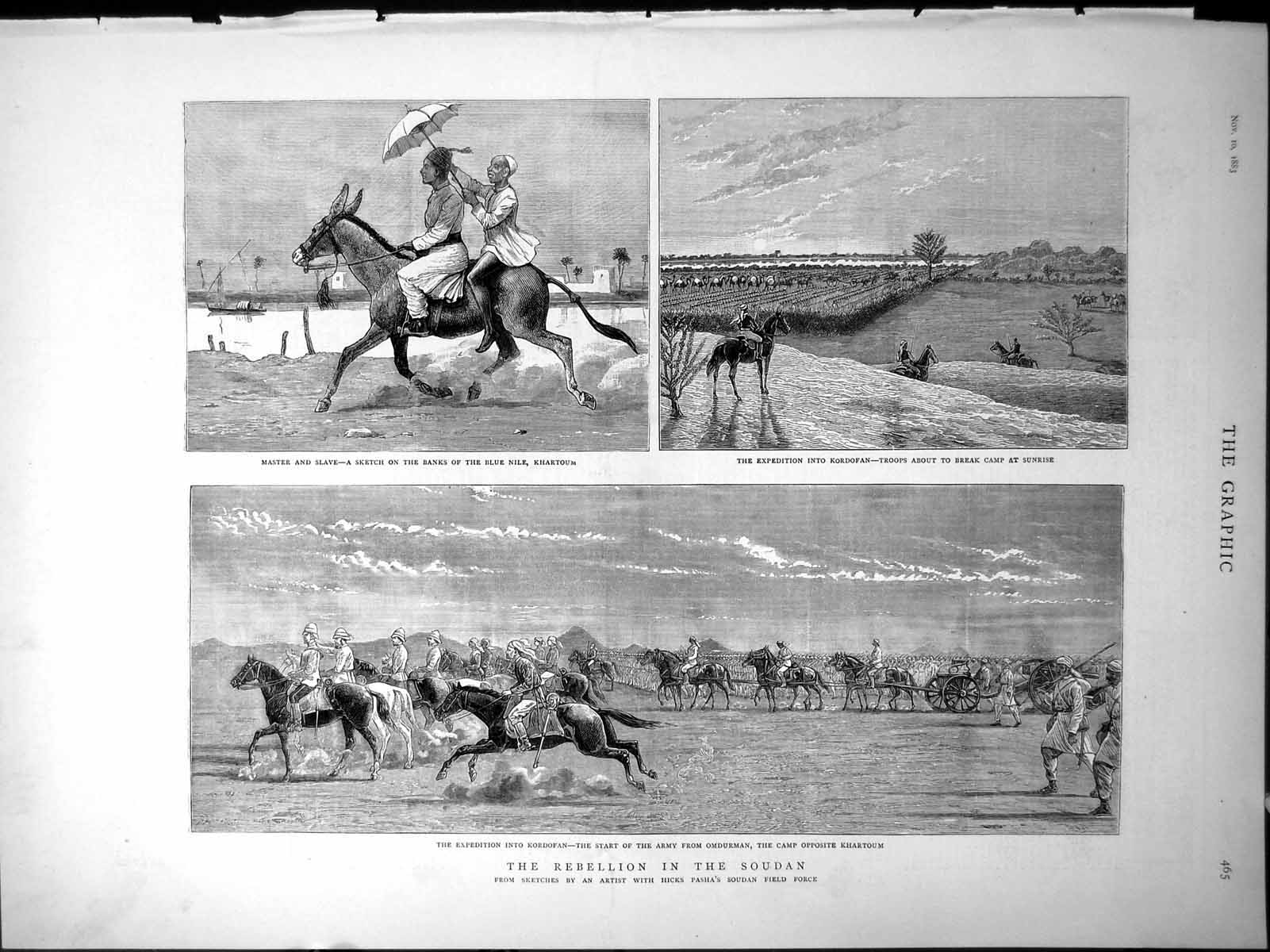 Old Print Master Slave Horseback Khartoum Kordofan Rebellion Soudan 1883 19th