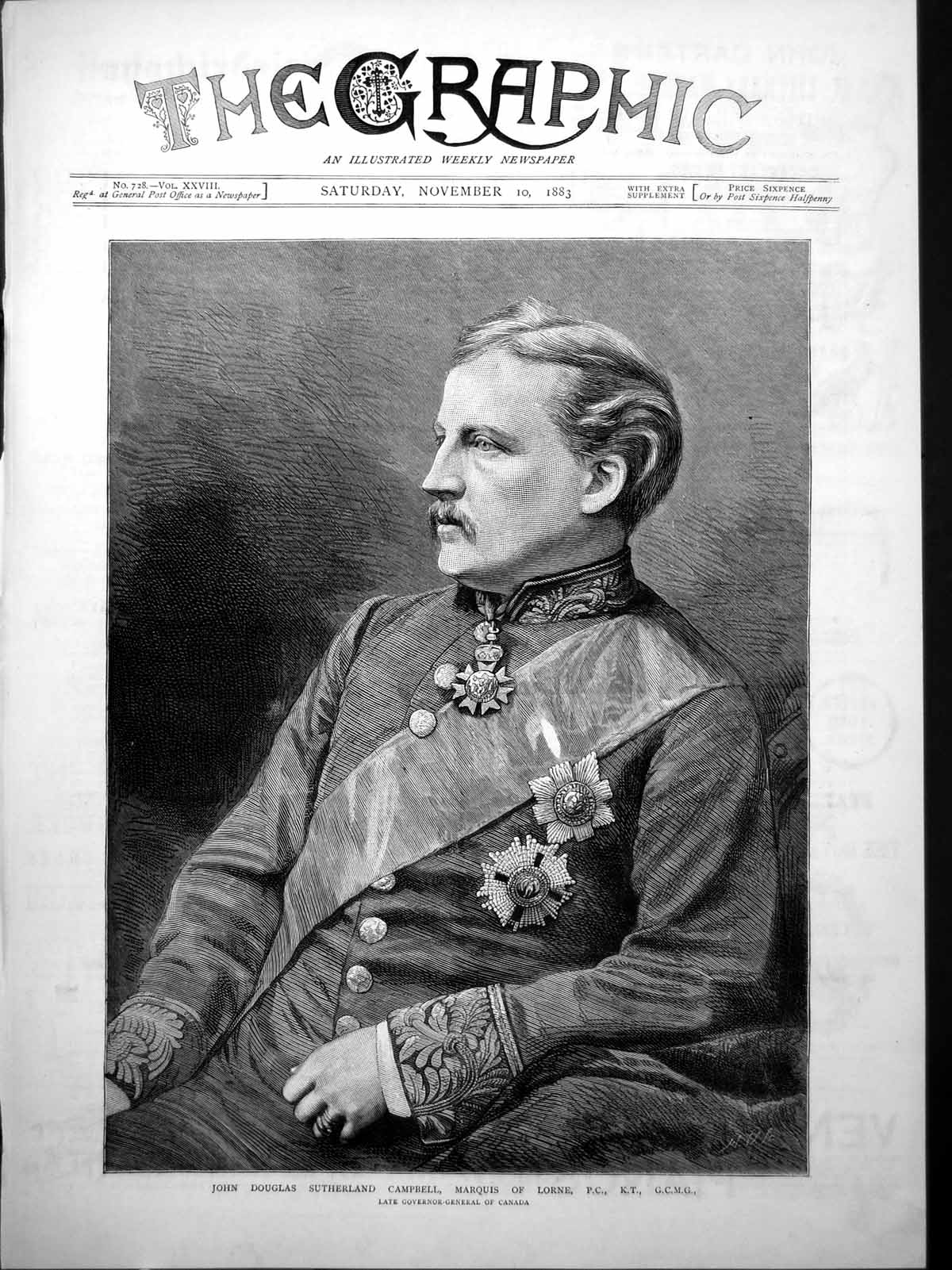 Antique Old Print John Douglas Sutherland Campbell Marquis Lorne Canada 1883