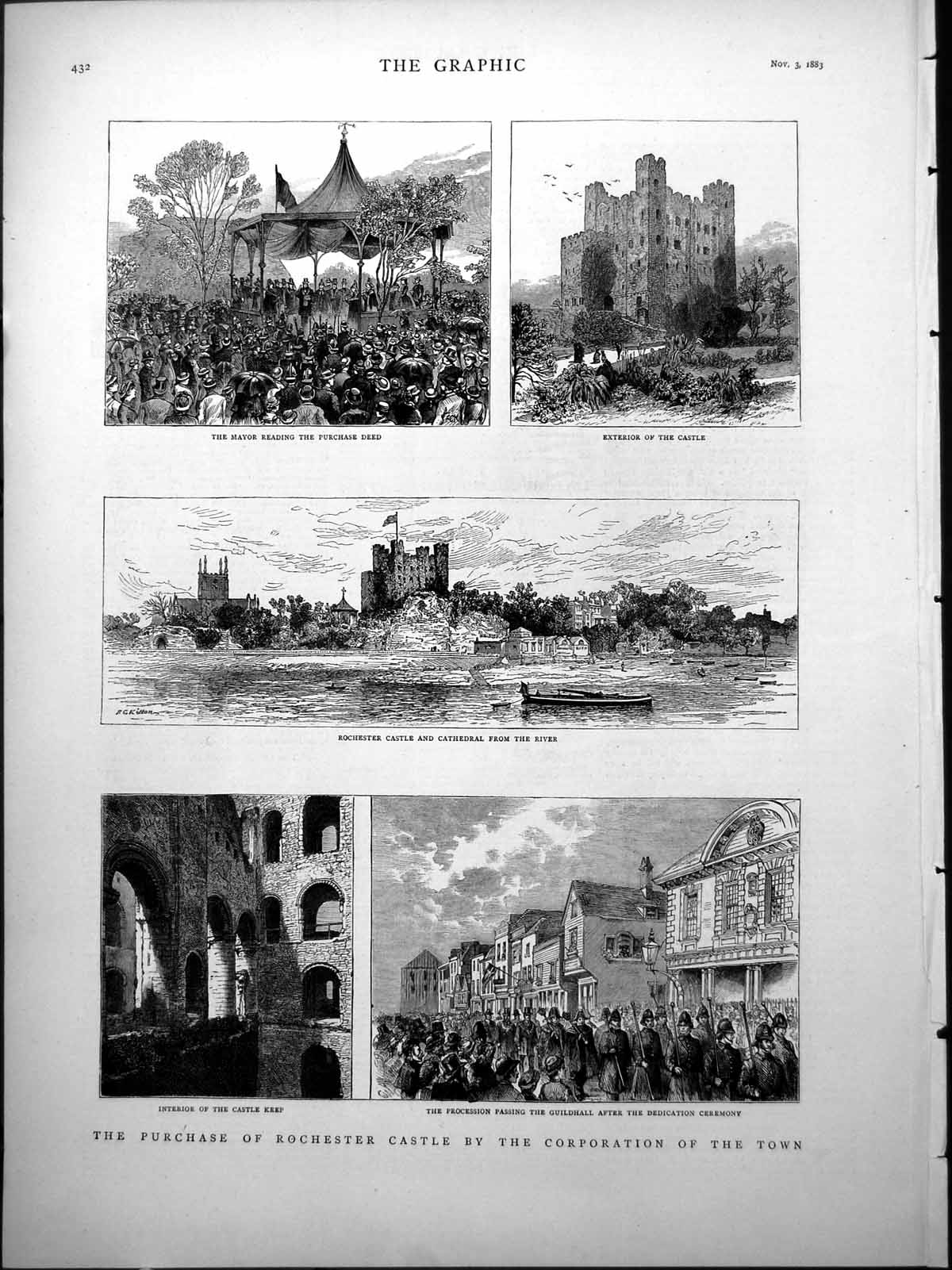 Old Print Purchase Rochester Castle Corporation Town Views Interior 1883 19th