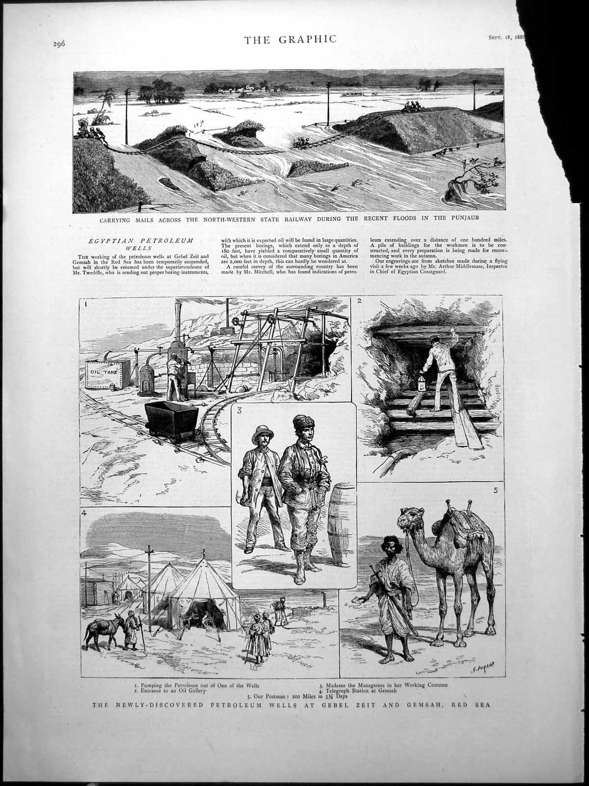Old Carying Mail During Punjaub Floods Discovery Petroleum Red Sea 18 Victorian