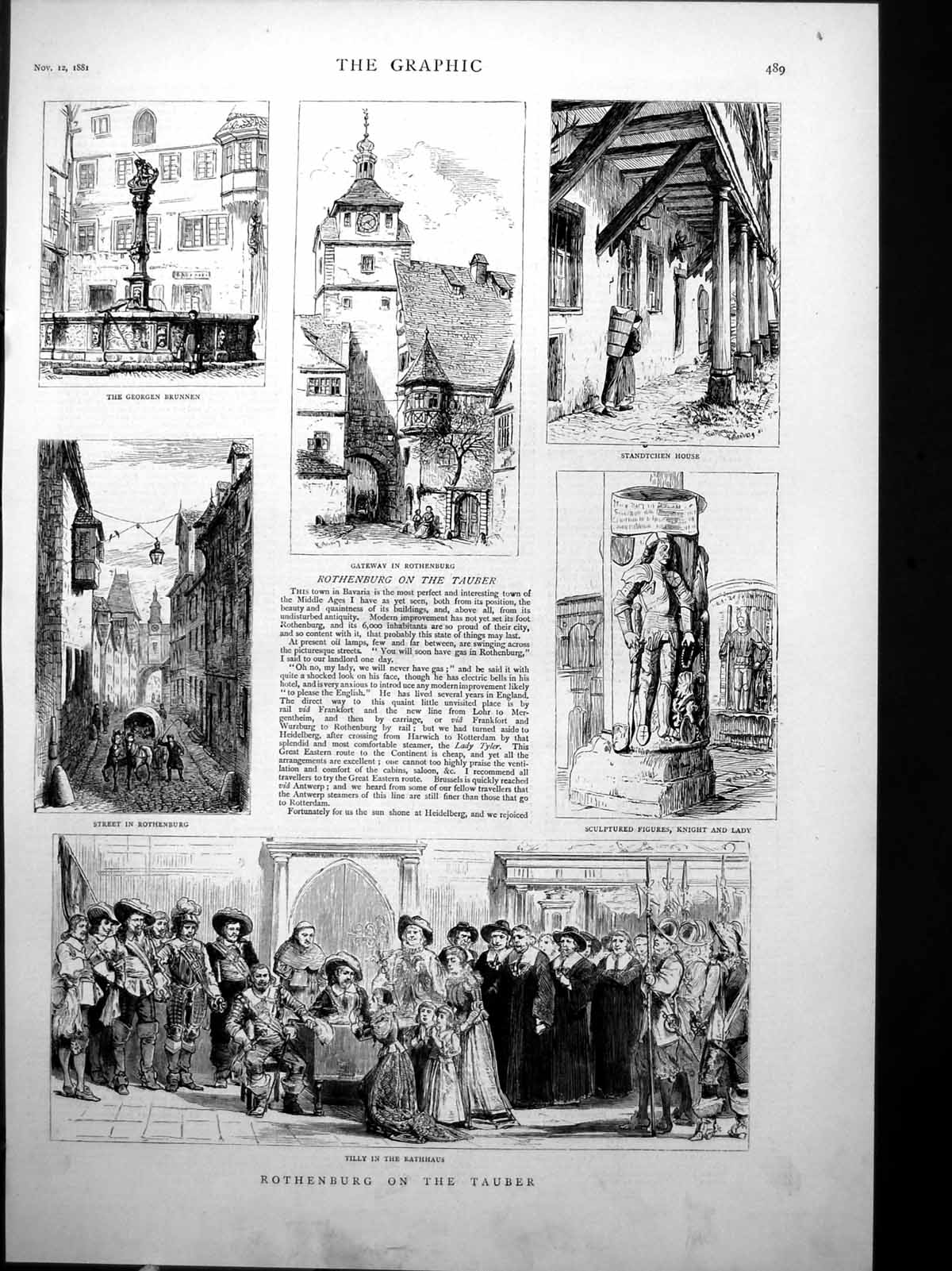 Old Rothenburg Tauber Georgen Brunnen Rathhaus Standtchen Knight 1881 Victorian