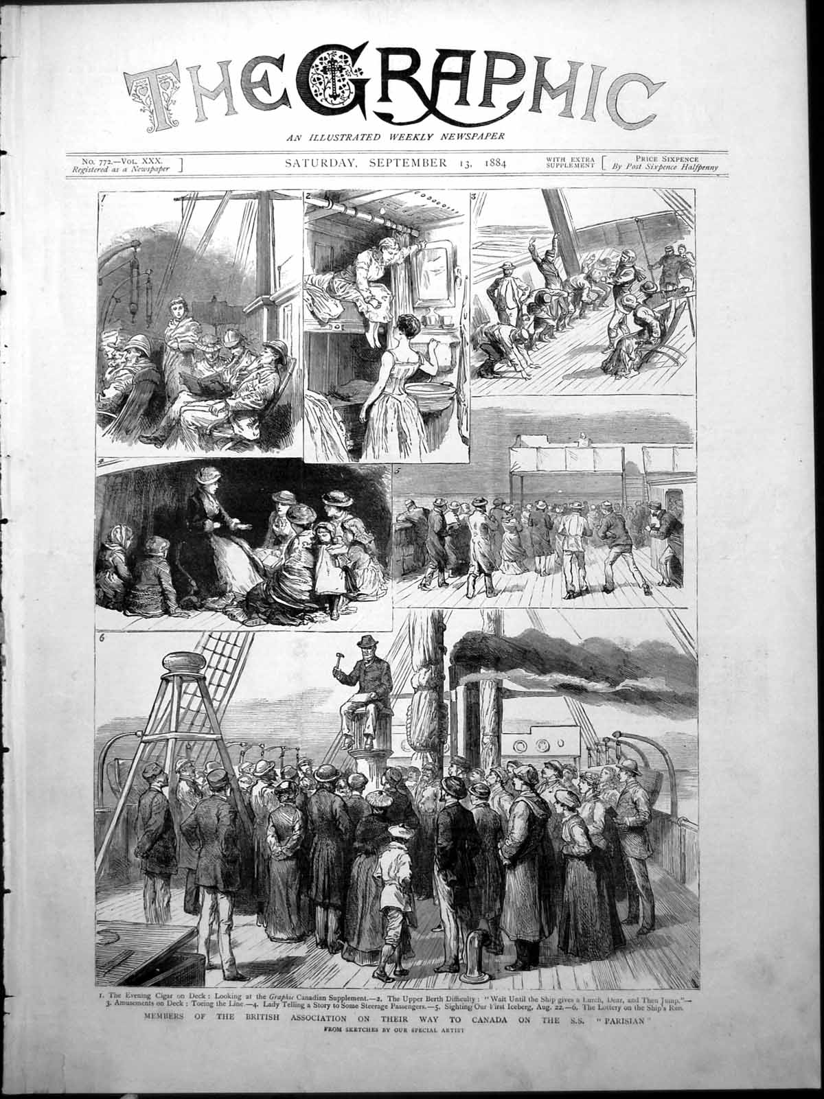 Old British Association Canada Ss Parisian Sketches Above Below Deck