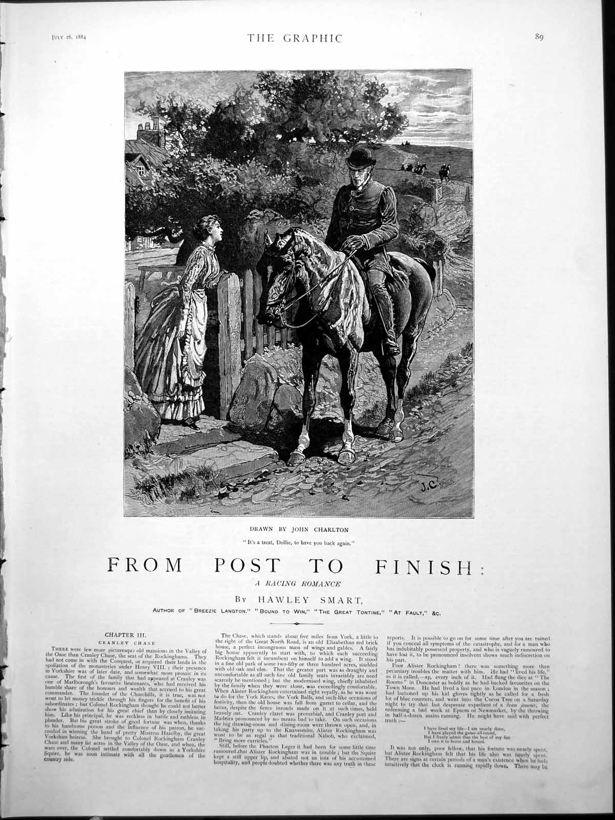 Old Post Finish Hawley Smart Illustrated John Charlton Horses Race 18 Victorian