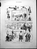 Old Print Volunteer Camp Wimbledon Riflemen Different Positions Kilt 1884 19th