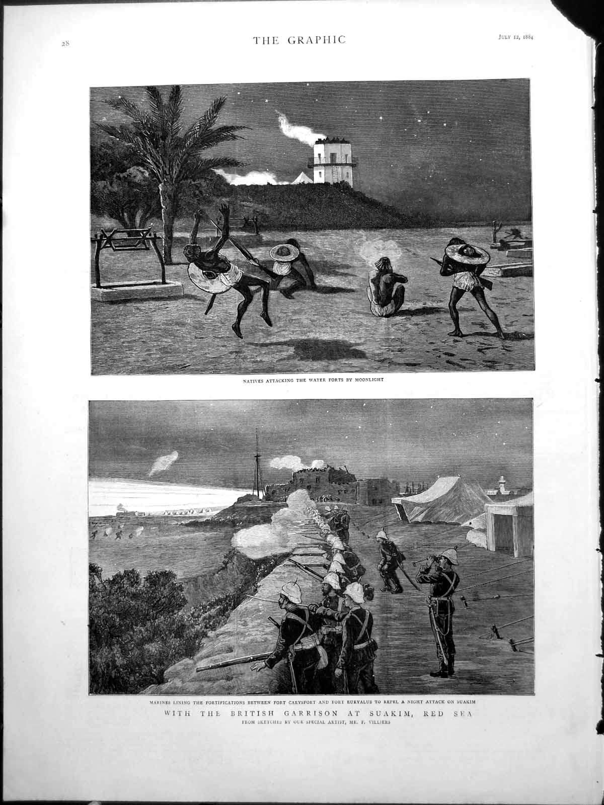 Old British Garrison Suakim Red Sea Natives Attack Moonlight Marines