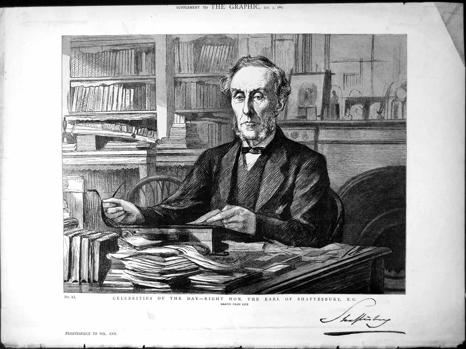 Old Print Celebrities Right Honourable Earl Shaftesbury Frontispiece 1885 19th