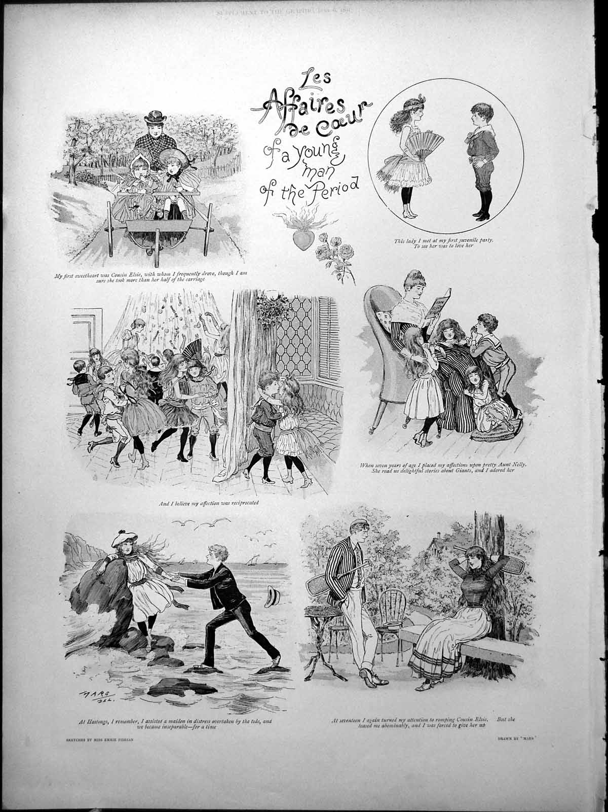 Old Colour Supplement PtLoves Young Boy Kisses Dancing Ball Period 19th