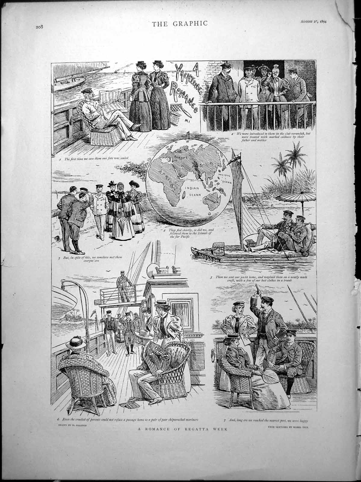 Old Yachting Romance Sketches Regatta Week Shipwreck Rescue Palms 189 Victorian