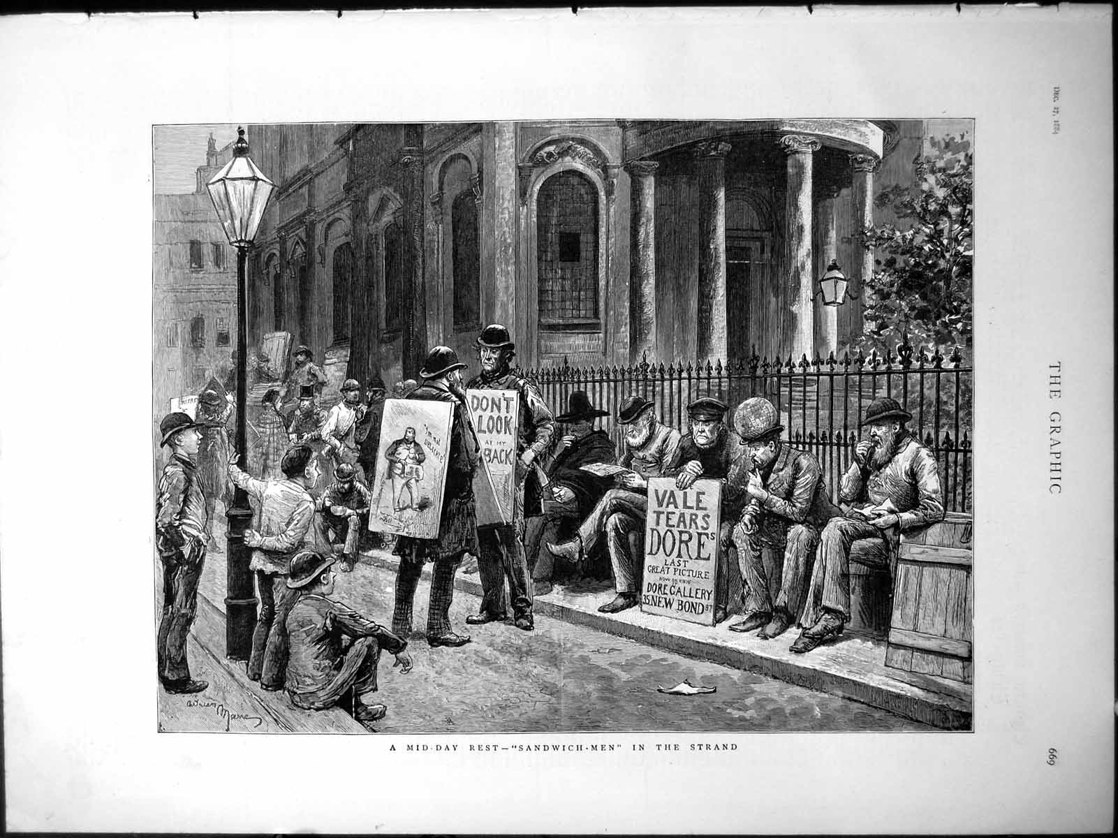 Old Sandwich-Men Boards Taking Mid Day Rest Strand London Adverts 188 Victorian