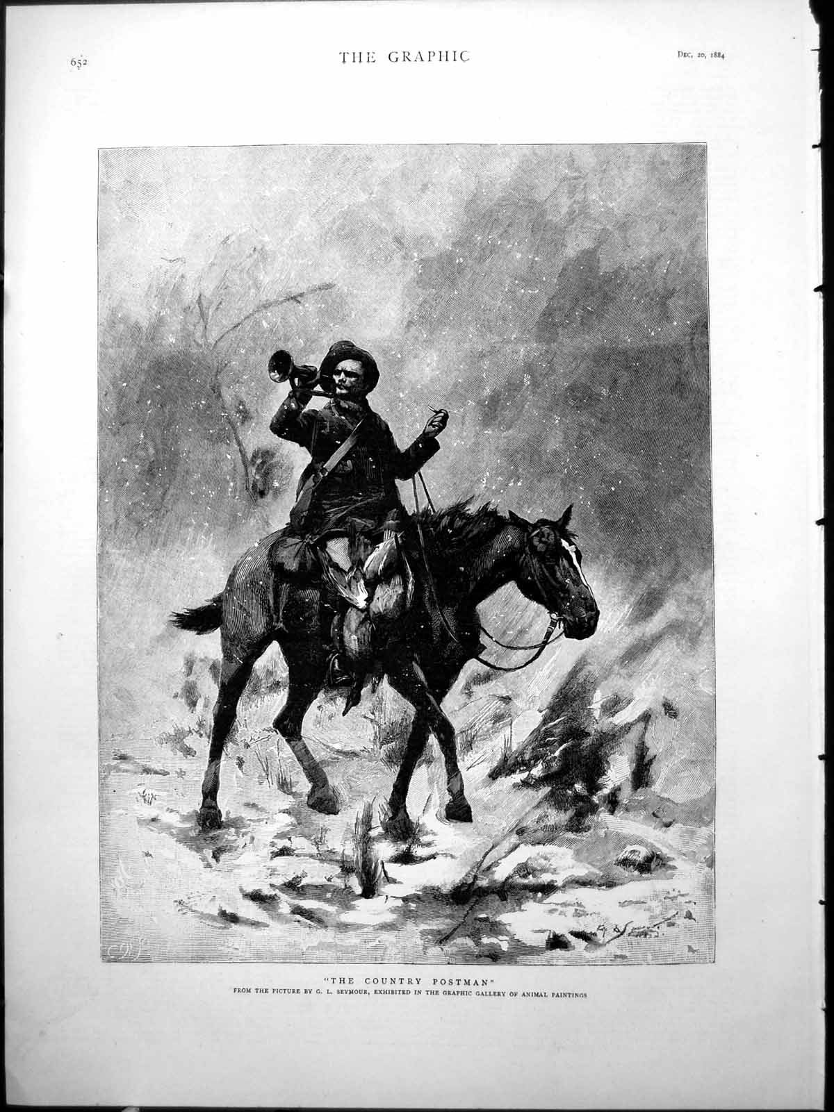 Old Country Postman From Picture G.L. Seymour Horse Winter Snow 1884 Victorian