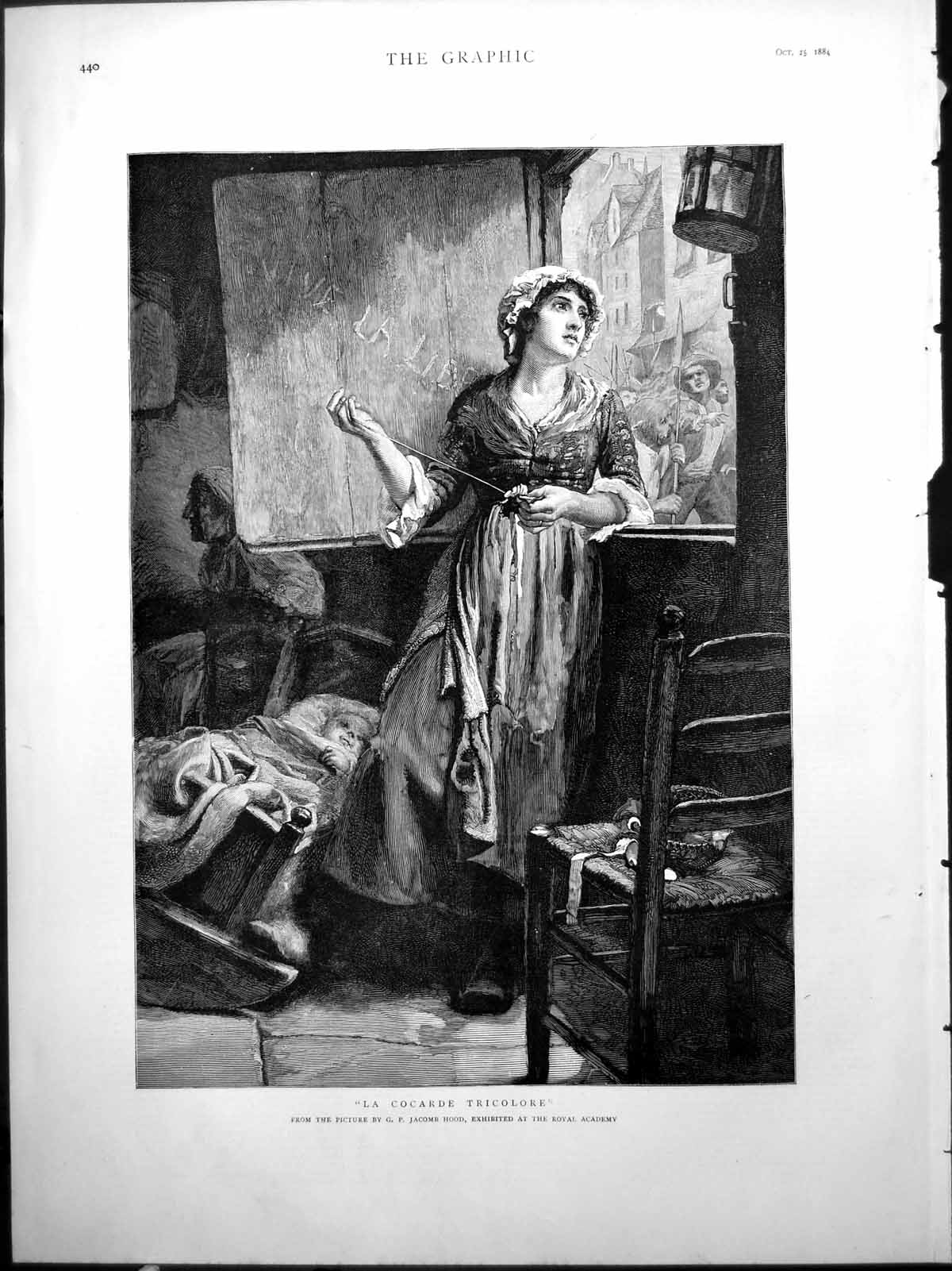 Old Print ?La Cocarde Tricolore? Sewing Siers G.P. Jacomb Hood France 18 19th