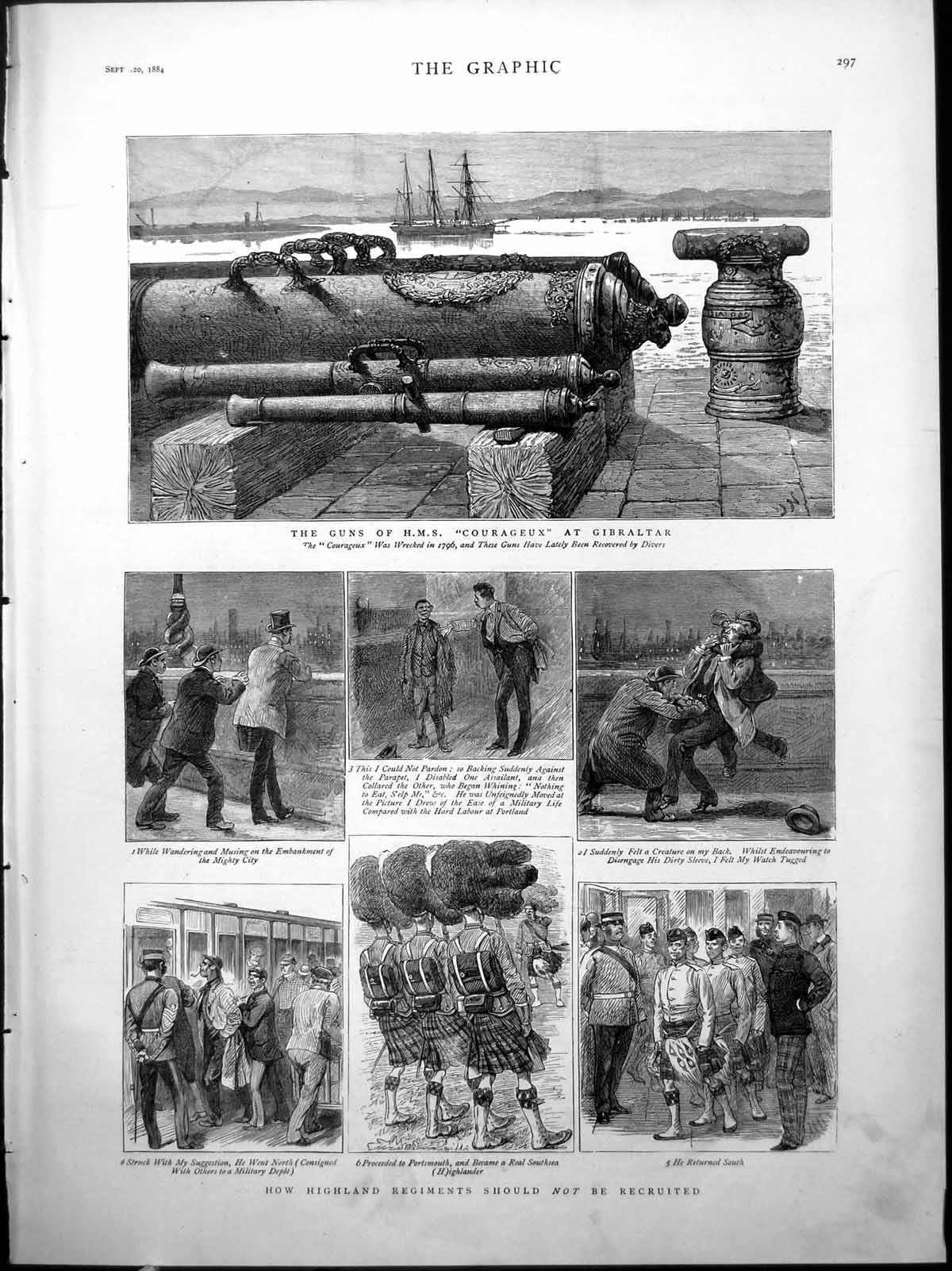 Old Guns H.M.S. Courageux Gibralter Recruiting Highland Regiments 188 Victorian