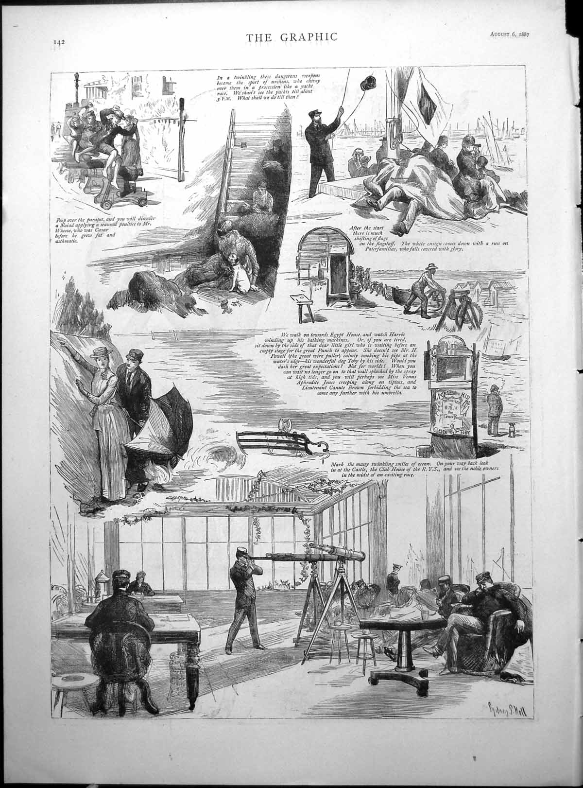 Old Print Cowes Trip Yacht Egypt House Club House R Y S Flag Trinity Pier 1887