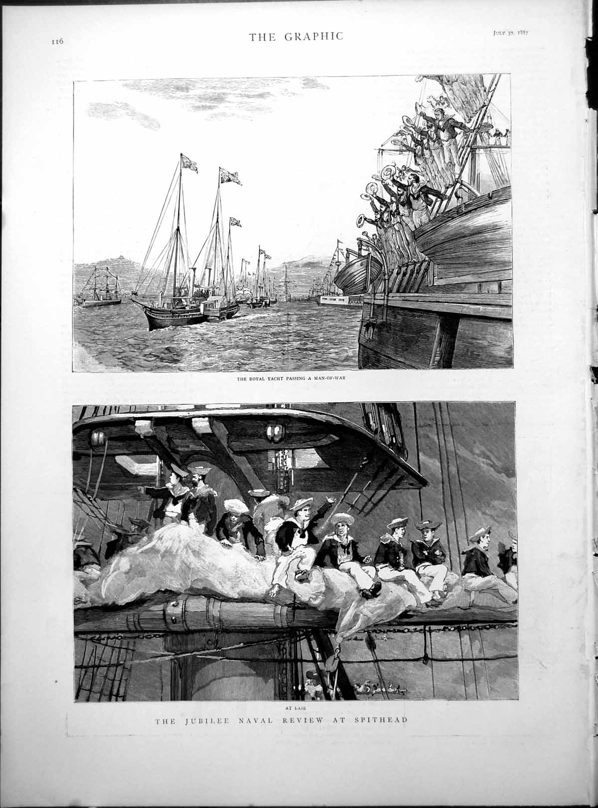 Old Jubilee Naval Review Spithead Royal Yacht Porthole Rigging 1887Victorian