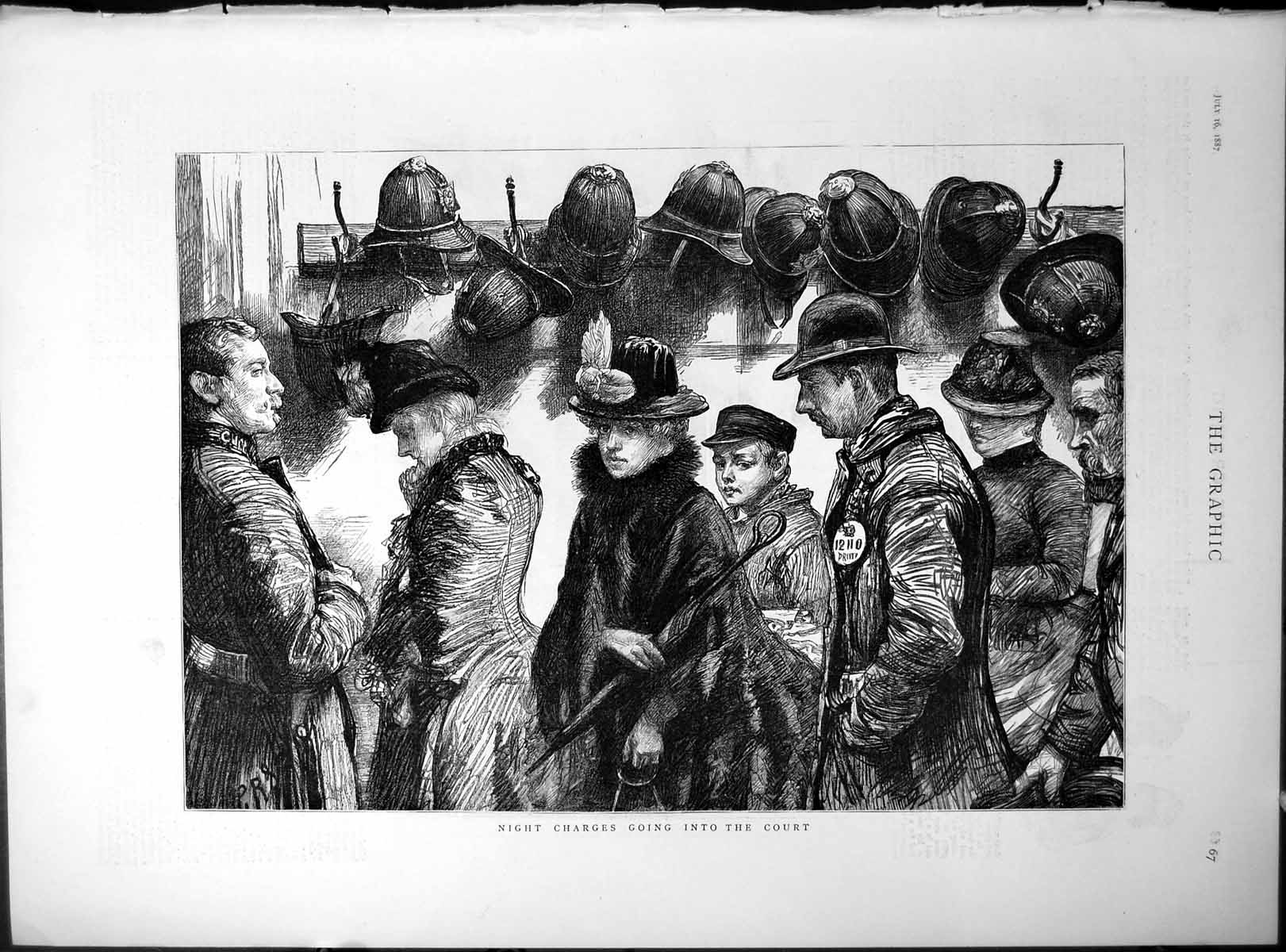 Antique Old Print Night Charges Going Court Interpreter Two Black Eyes 1887
