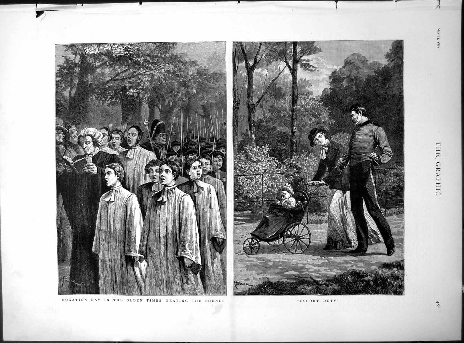 Antique Print Rogation Day en Times Beating Bounds Fortress Candahar 1881 19th