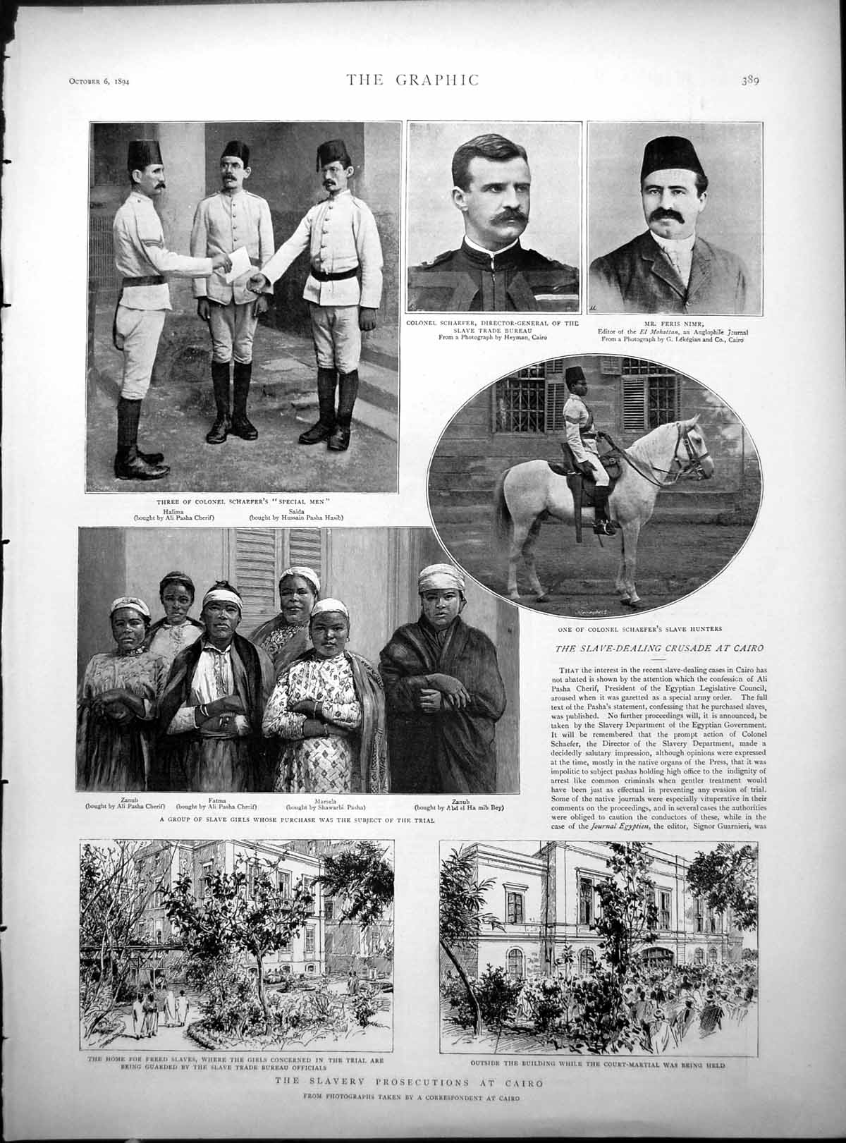 Old Print Slavery Prosecutions Cairo Col Schaefer Ali Pasha Cherif Palace 1894