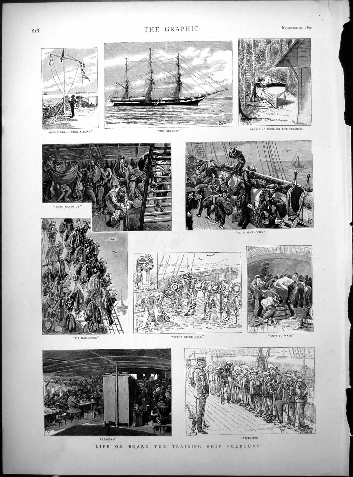 Old Print Life Training Ship Mercury Lord Lady Rosebery Lord Dalmeny1890 19th