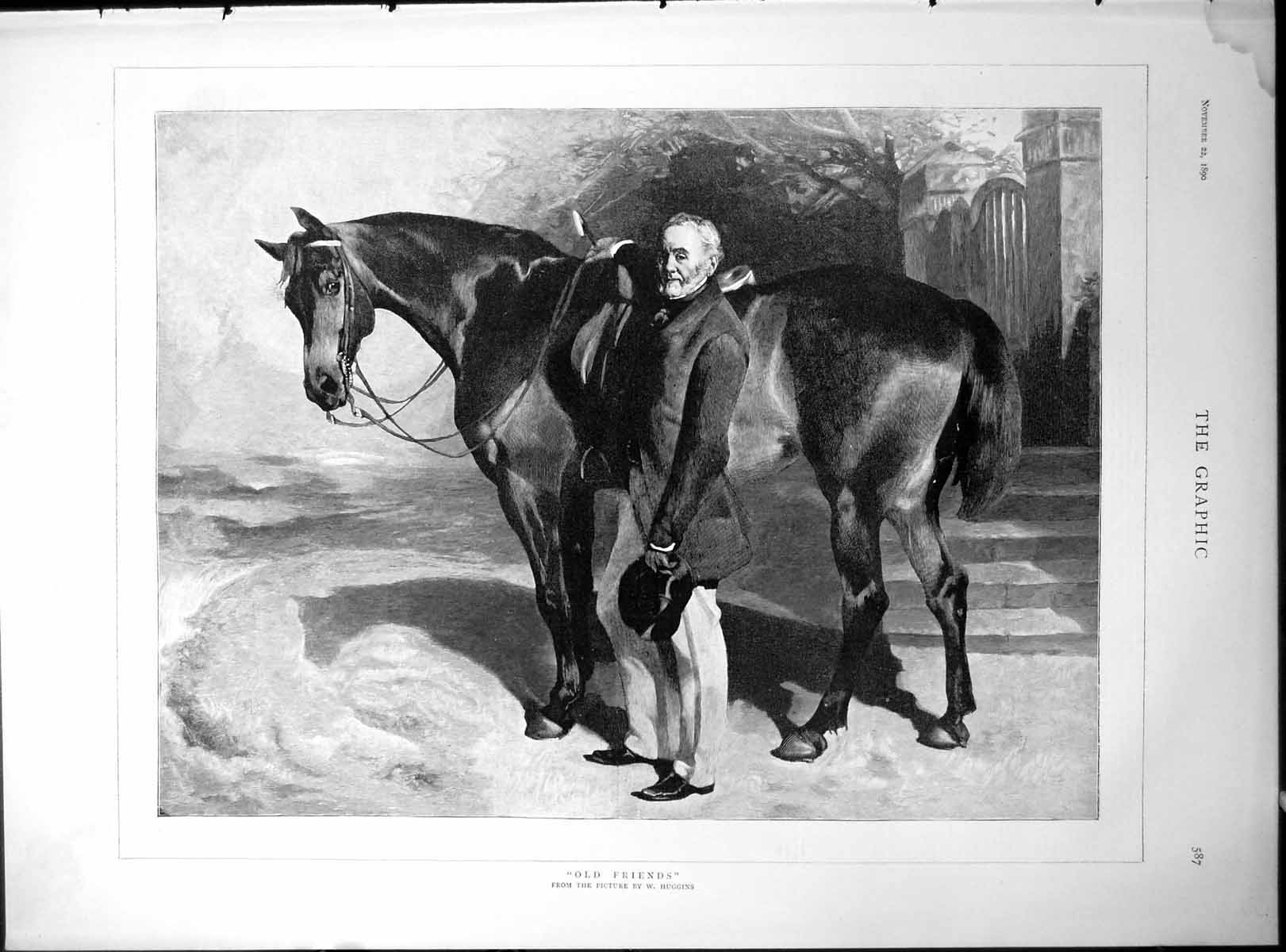 Old Antique Print Friends W Huggins Man Horse Spekes Antelope Zoo 1890 19th