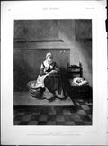 Old Print Woman Sewing Nicholas Maes Princess Victoria Prince Adolf 1890 19th