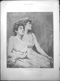 Old Print Two Roses F M Skipworth Ladies Edmund Spenser Sir Walter Raleigh1890