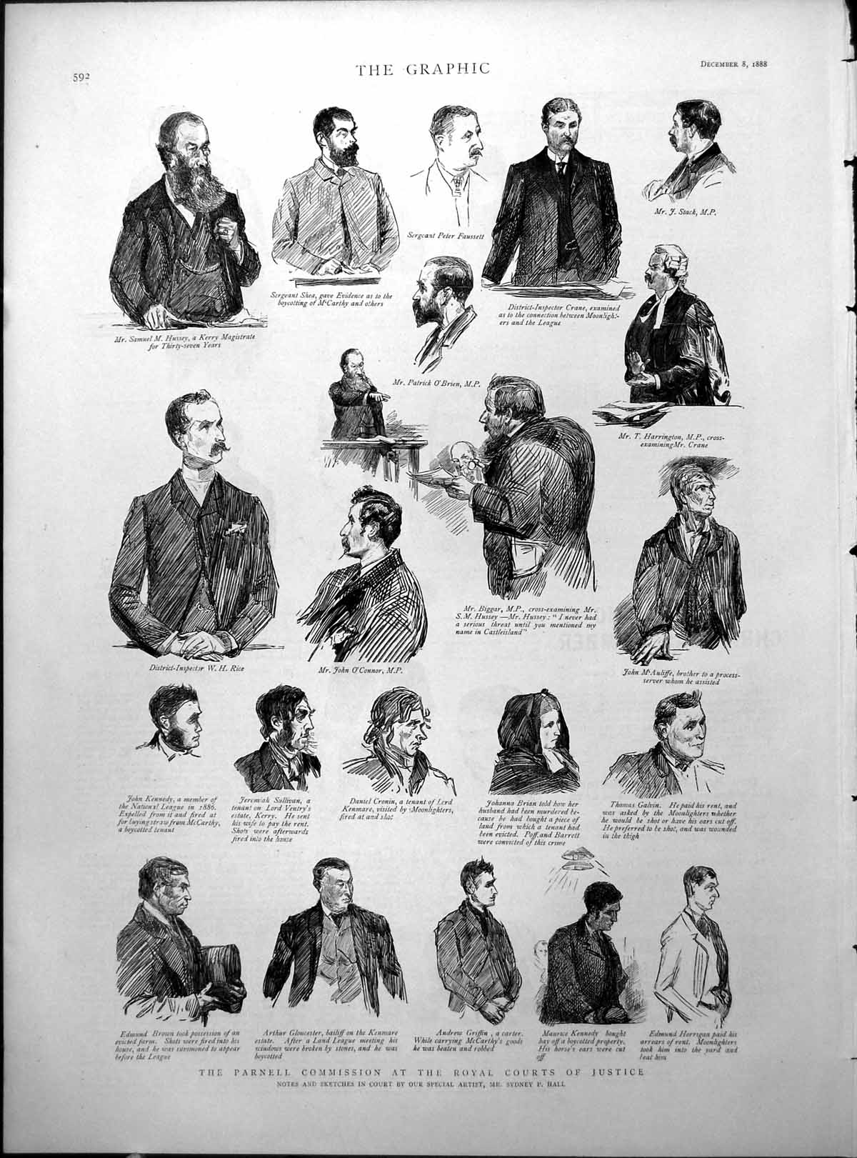 Old Print Parnell Commission Royal Courts Justice Patrick O'Brien M Regan 1888