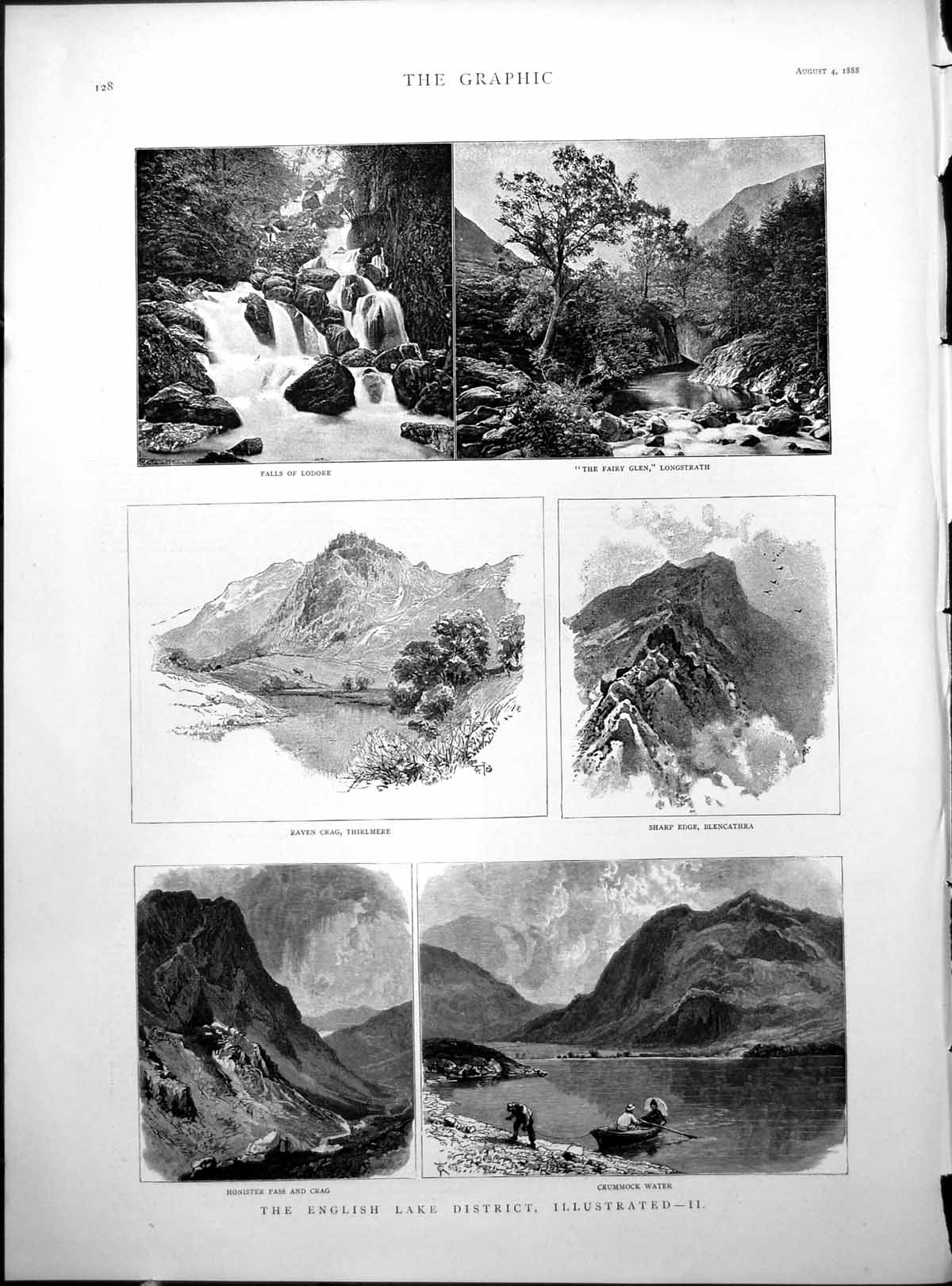 Old Print English Lake District Crummock Water Wordsworth Hawkshead 1888 19th